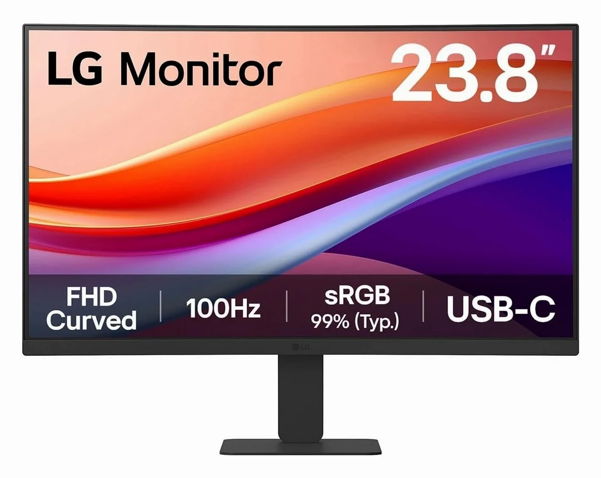 LG 24U421A-B - Schermo PC desktop da 24" - Lastra VA risoluzione FHD (1920x1080), 5ms 100Hz, HDR 10, sRGB 99% (CIE1931), inclinabile, curvo 1500R, HDMI 2.0, USB-C (15W)