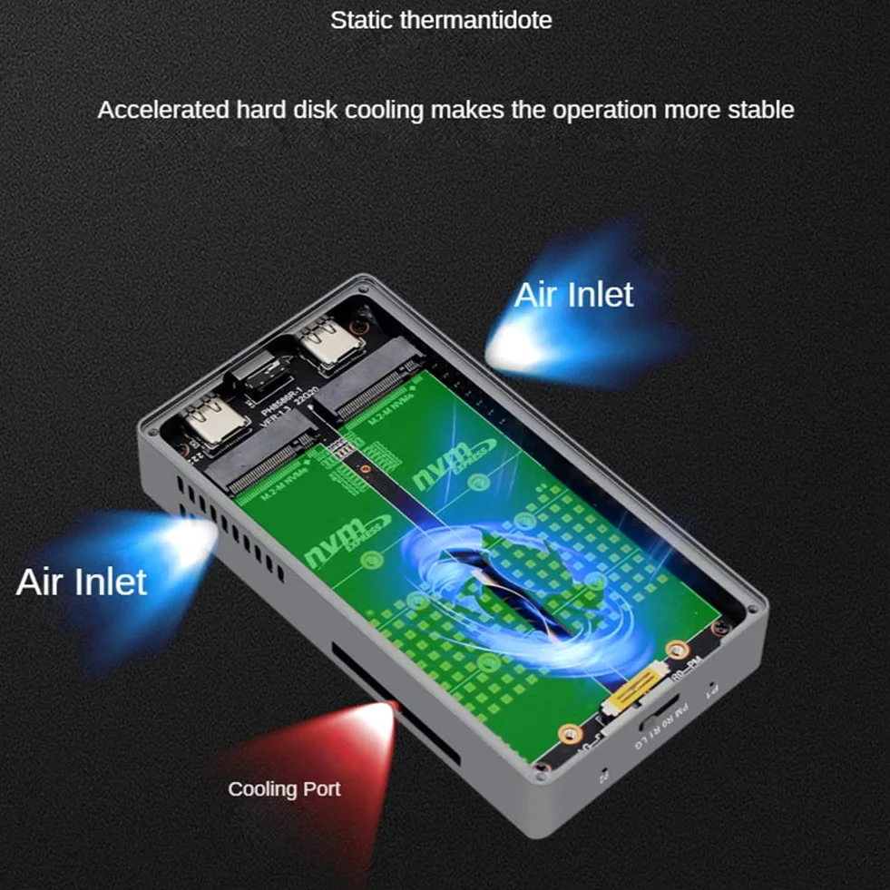 M.2 NVME SSD Dual bay M2 SSD Case Support M.2 Nvme SSD Disk per SSD Hard Disk Box Type-C USB3.2 GEN2 20 Gbps