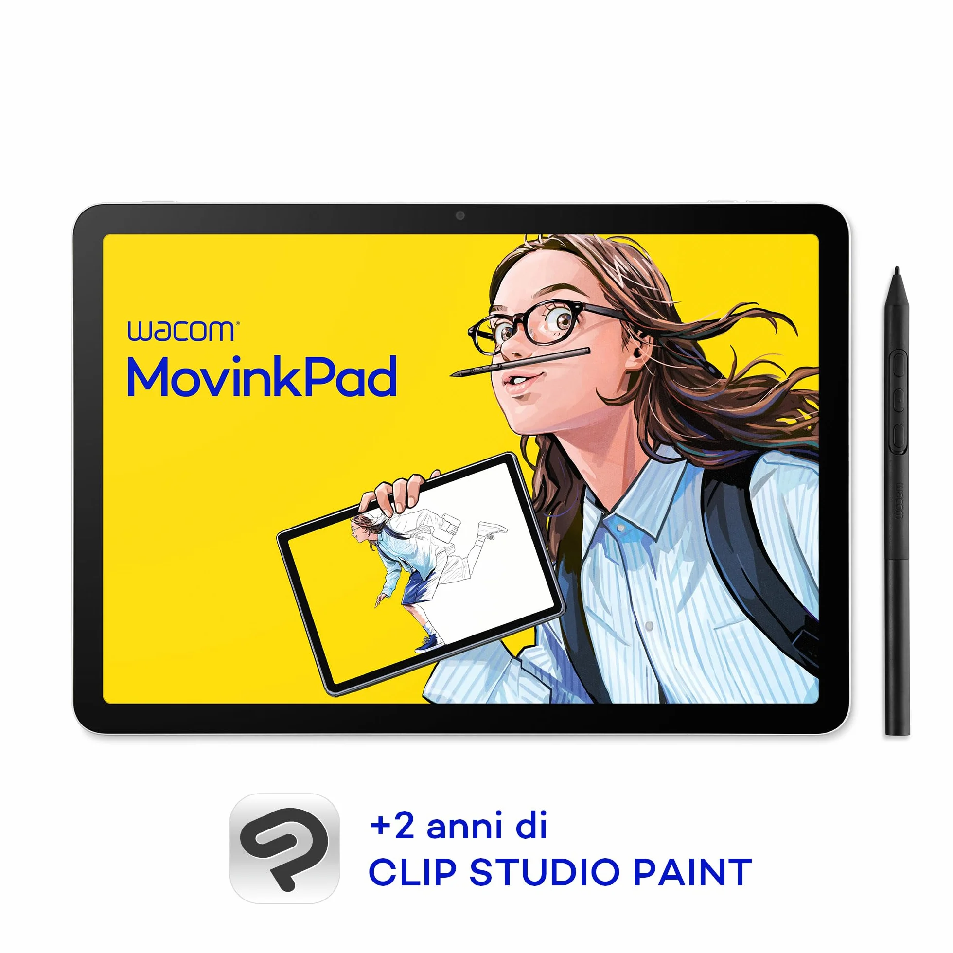 Wacom MovinkPad 11 Tavoletta Grafica, tablet Android 14 (11″) per giovani creativi, con Wacom Pro Pen 3, display nitido, vetro opaco, fotocamere fronte/retro e app creative preinstallate