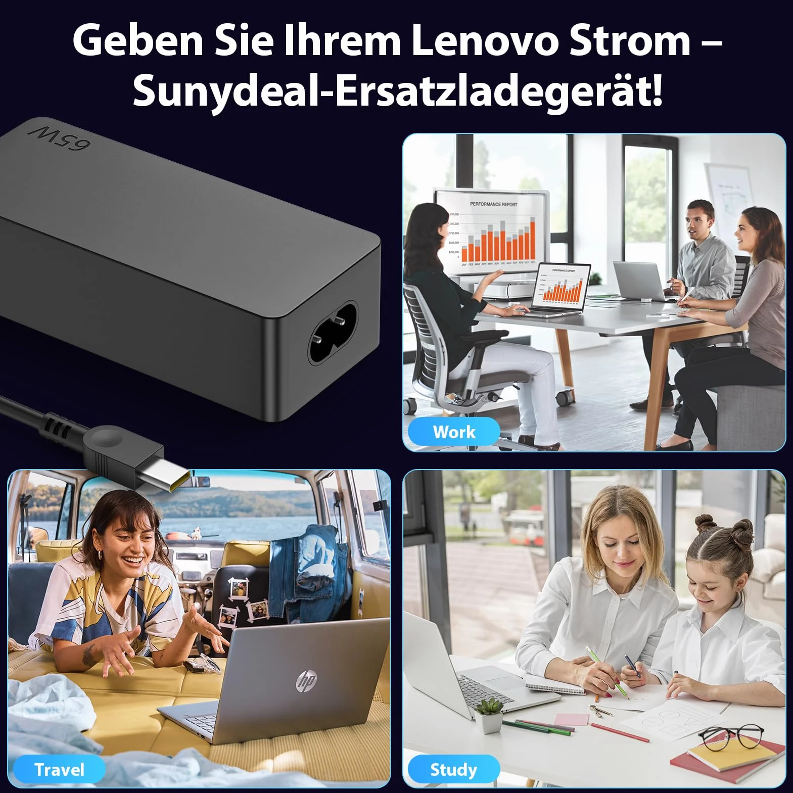 Alimentatore USB C 65W per Lenovo ThinkPad Touch Yoga HP Chromebook ASUS Dell Acer Caricatore Samsung Huawei MacBook-Carica Rapida con PD 3.0 e QC Caricabatterie Computer Portatile PC Charger