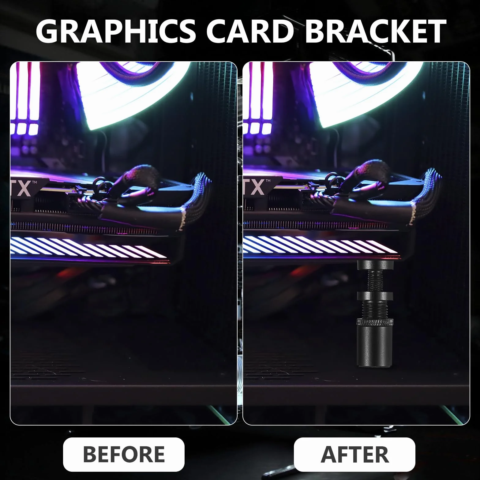 2 supporti GPU, supporto per schede grafiche regolabili con base magnetica, supporto in alluminio in due dimensioni 26-50 mm e 72-120 mm, supporto SAG per computer desktop. Supporto per scheda grafica