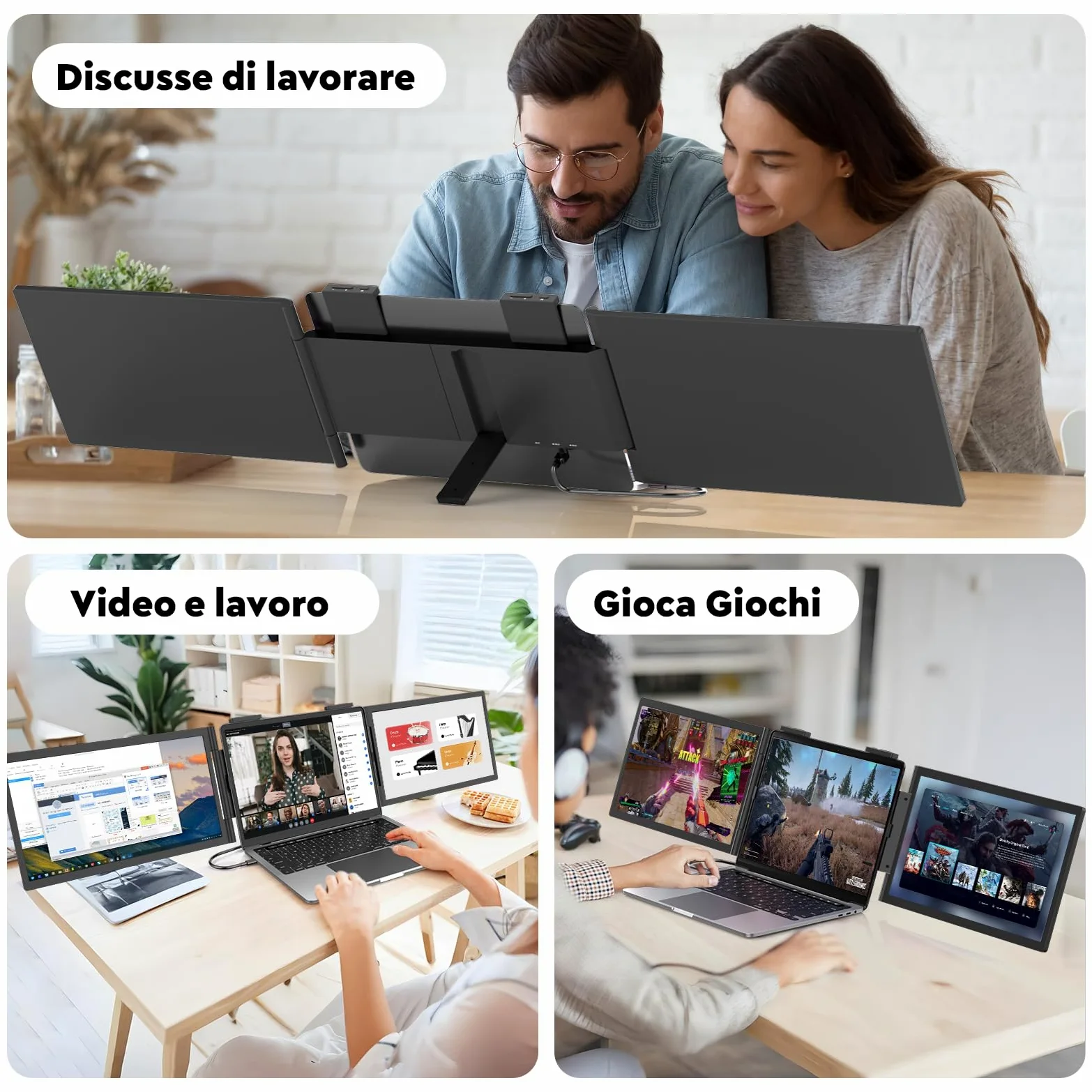MAGICRAVEN Doppio Schermo PC Portatile, 14" FHD 1080P IPS Triplo Schermo PC Portatile, Monitor Portatile per Laptop da 14" a 16", Doppio Monitor Compatibile con Windows/MacBook/Chrome/PS/X-Bo