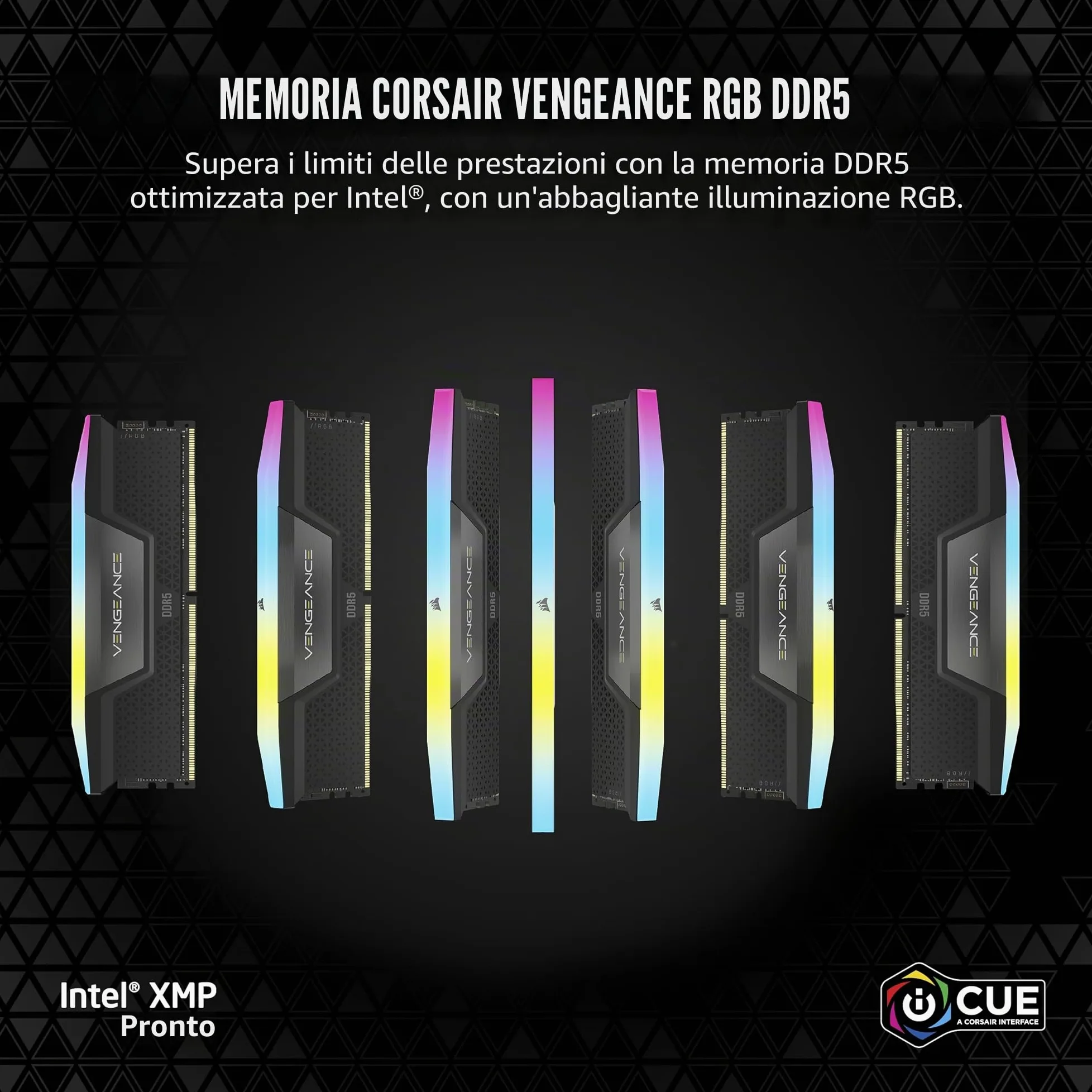 CORSAIR VENGEANCE RGB DDR5 16GB (1 x 16GB) Fino a 5200MHz INTEL RAM | Memoria Per Computer Desktop, Compatibile con Intel XMP 3.0, CL40, Nero, CMH16GX5M1B5200C40