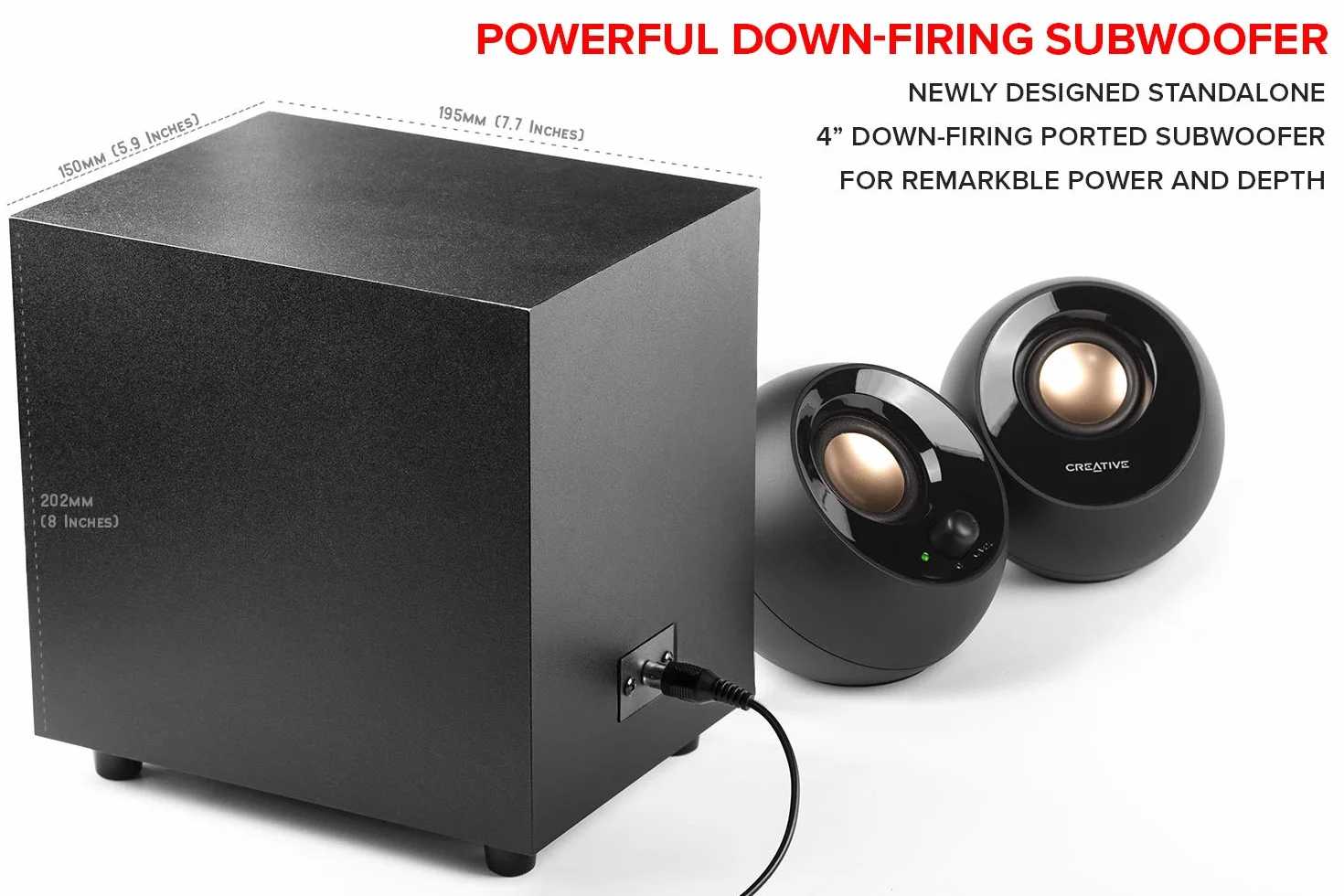 Altoparlanti desktop Creative Pebble Plus 2.1 alimentati tramite USB con subwoofer down-firing e driver far-field, potenza totale fino a 8 W RMS per PC e portatili (Nero)