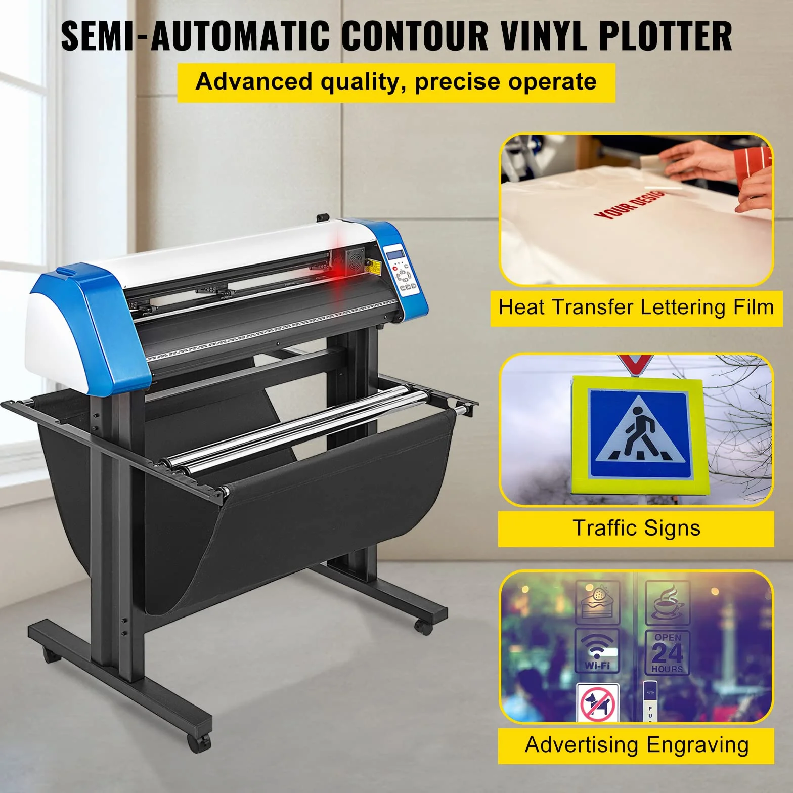 VEVOR Taglierina per Vinile da 870 mm Taglierina per Stampante per Vinile Fai da Te Semiautomatica, Taglio di Segnaletica con Posizionamento Manuale con Software Signmaster su Supporto da Pavimento