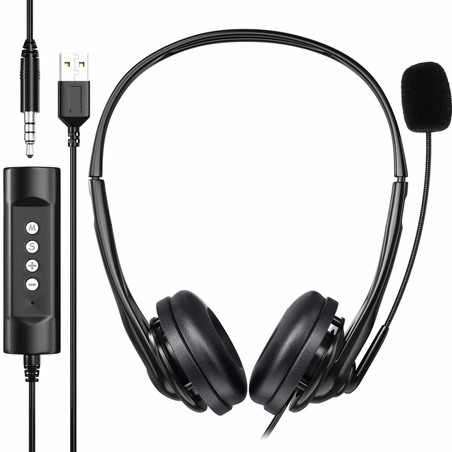 Newaner Cuffie per PC, con USB da 3,5 mm e microfono flessibile, per un suono leggero, ideale per Skype, Voip, Teamspeak, Mac, PC, smartphone e tablet
