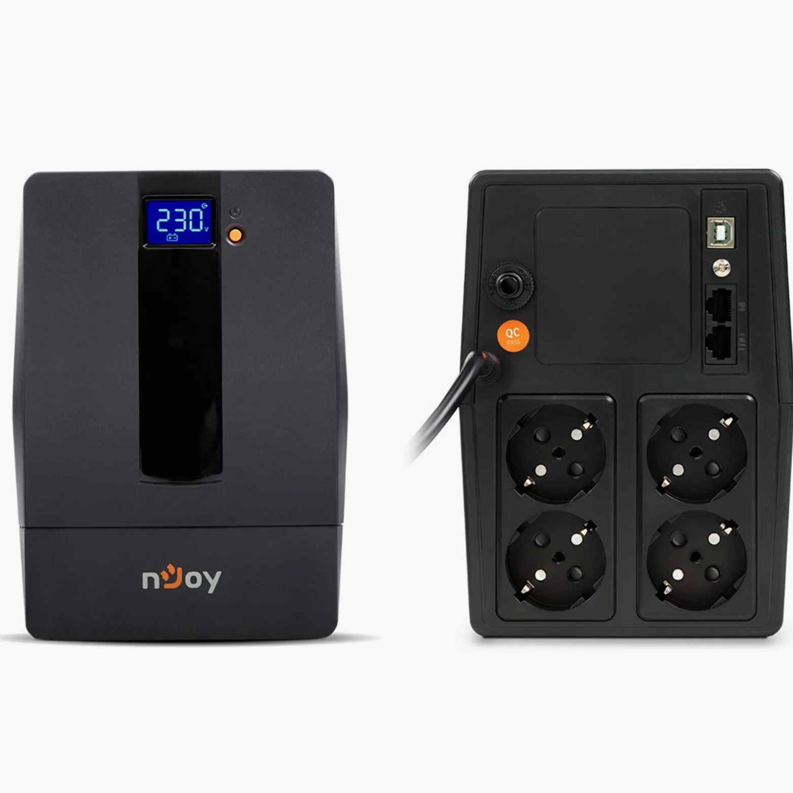 NJOY Horus Plus 1000 Gruppo di Continuità UPS 1000VA 600W | Protezione Blackout e Sbalzi di Protezione | Line Interactive | AVR | Display LCD Touch | 4 Uscite Schuko | USB | Software incluso