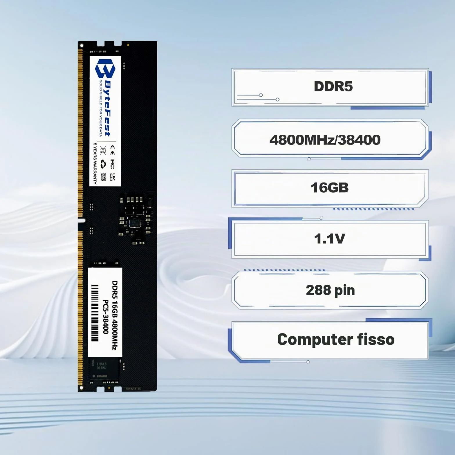DDR5 RAM 16GB 4800MHz PC5-38400 CL40 UDIMM 1.1V 288 Pin Desktop Computer Aggiornamento RAM del modulo di memoria