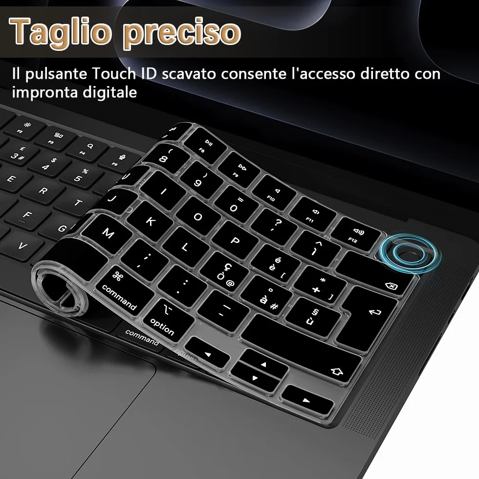 Protezione tastiera per MacBook Pro 14" (M5) 2025 con chip A3434 - Protezione tastiera - Accessorio (silicone nero italiano)