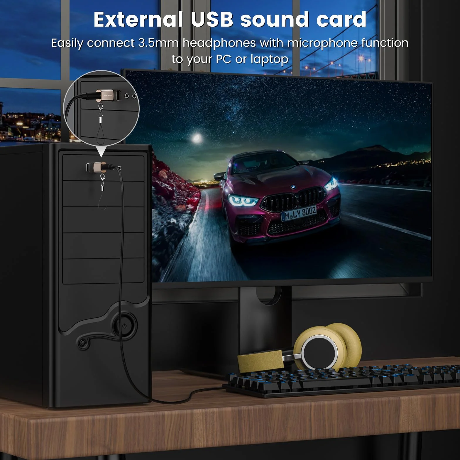 MOSWAG Adattatore audio da USB a jack da 3,5 mm, adattatore audio jack per scheda audio esterna, convertitore AUX per microfono TRRS USB compatibile con cuffie, PC, laptop, Mac, desktop, Linux, PS4 e