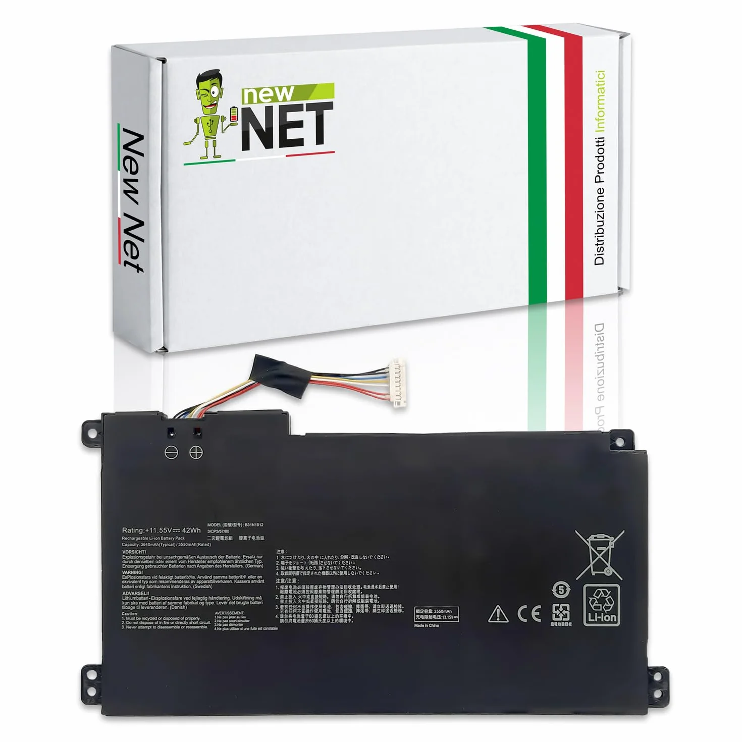 New Net Batteria B31N1912 [11.55V - 3640mAh - 42Wh] compatibile con ASUS E410M E410MA E410MA-EK018TS E410MA-EK017TS E410MA-EK007TS E410MA-BV1169TS L510 E410K E510KA E510MA