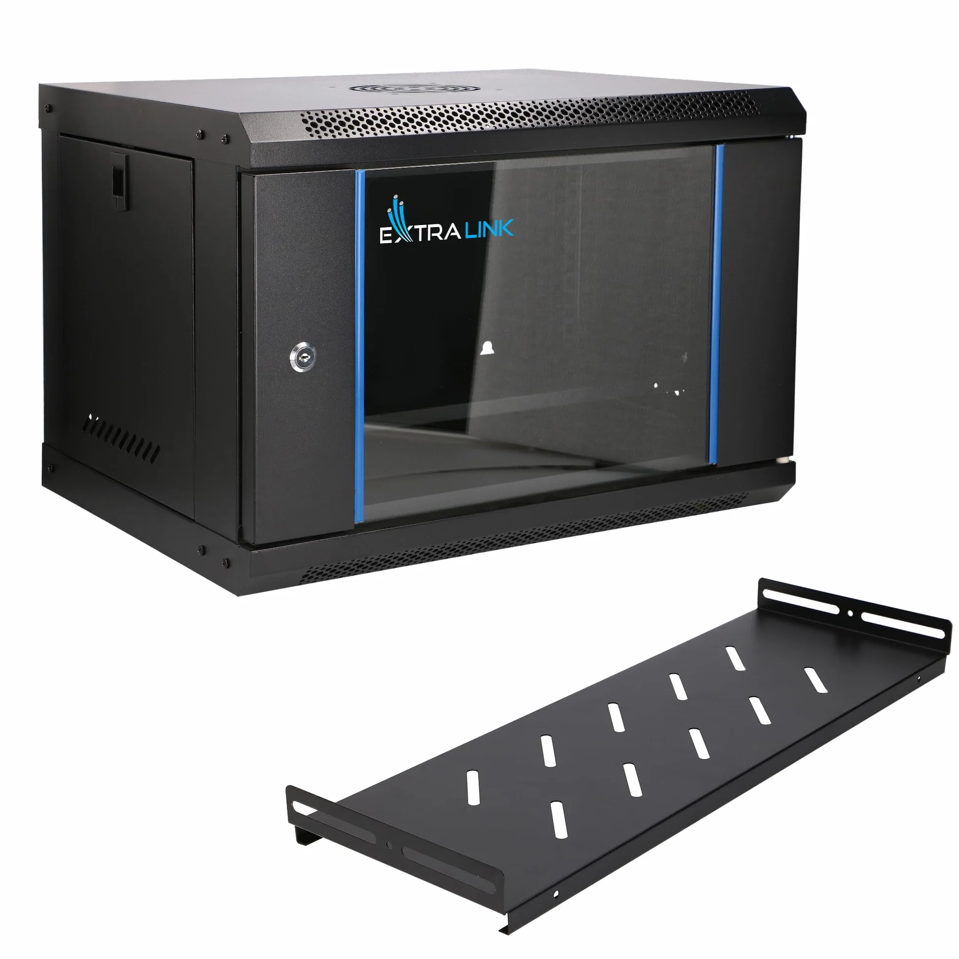 Armadio Rack 19 pollici 6U 400 mm 60 kg porta in vetro temperato nero
