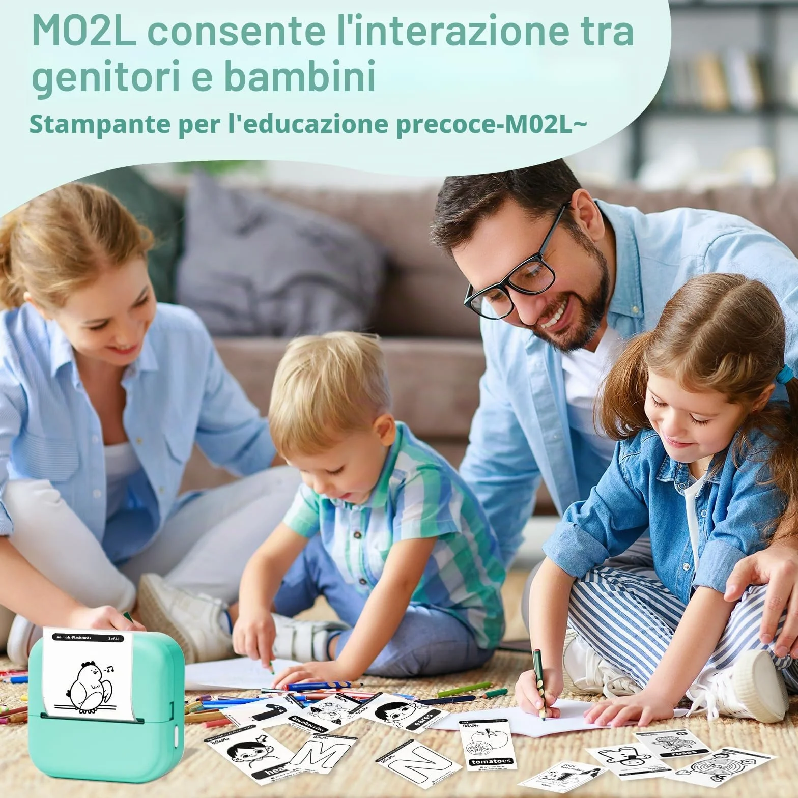 Stampante Fotografica Portatile,Mini Stampante Portatile,stampante Termica M02L,Compatible con iOS & Android.Imprime Foto,Listas de Tareas,Tarjetas de Felicitación o Contenidos Educativos,1 Rollos