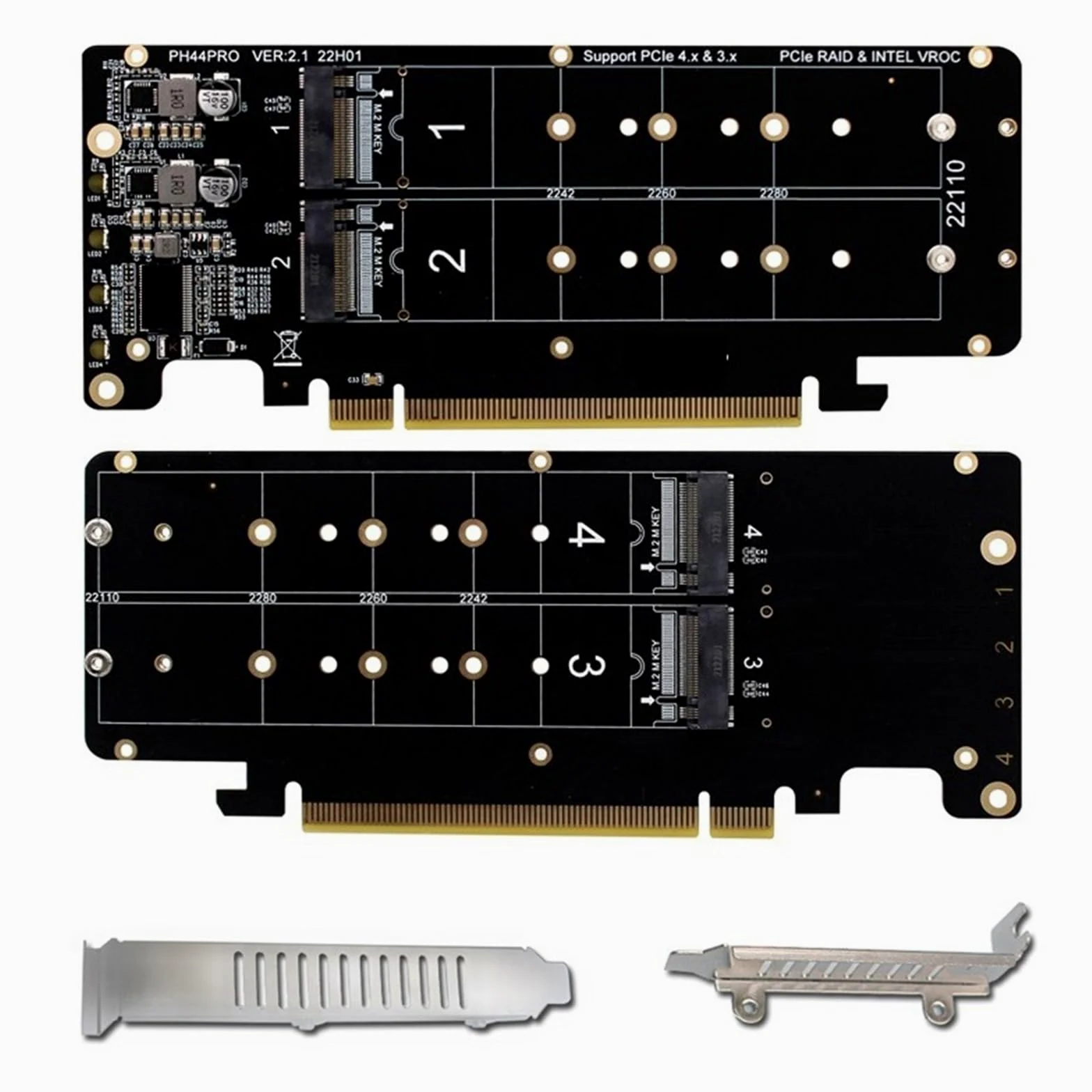 4Port M.2 NVME to PCI Express X16 4.0 Bifurcation Controller M KEY NVME PCIE Split Card for 2230 2242 2260 2280 NVME M2 SSD