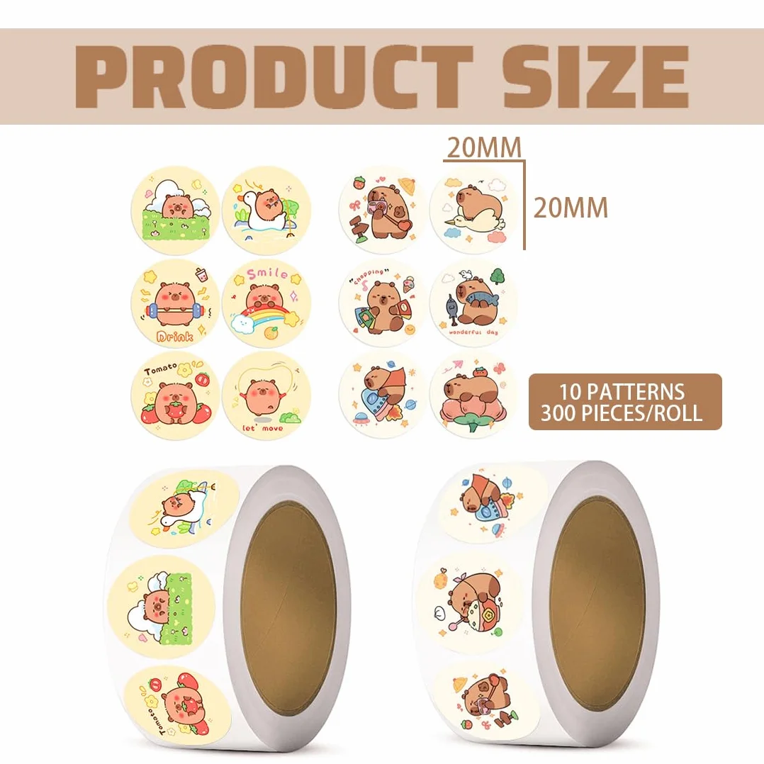 2 rotolo di 600 Capybara sticker, Capybara adesivi divertenti a forma, impermeabili, per amanti dei DIY bottiglia d'acqua album di ritagli telefono, un regalo per gli amanti dei manuali (C)