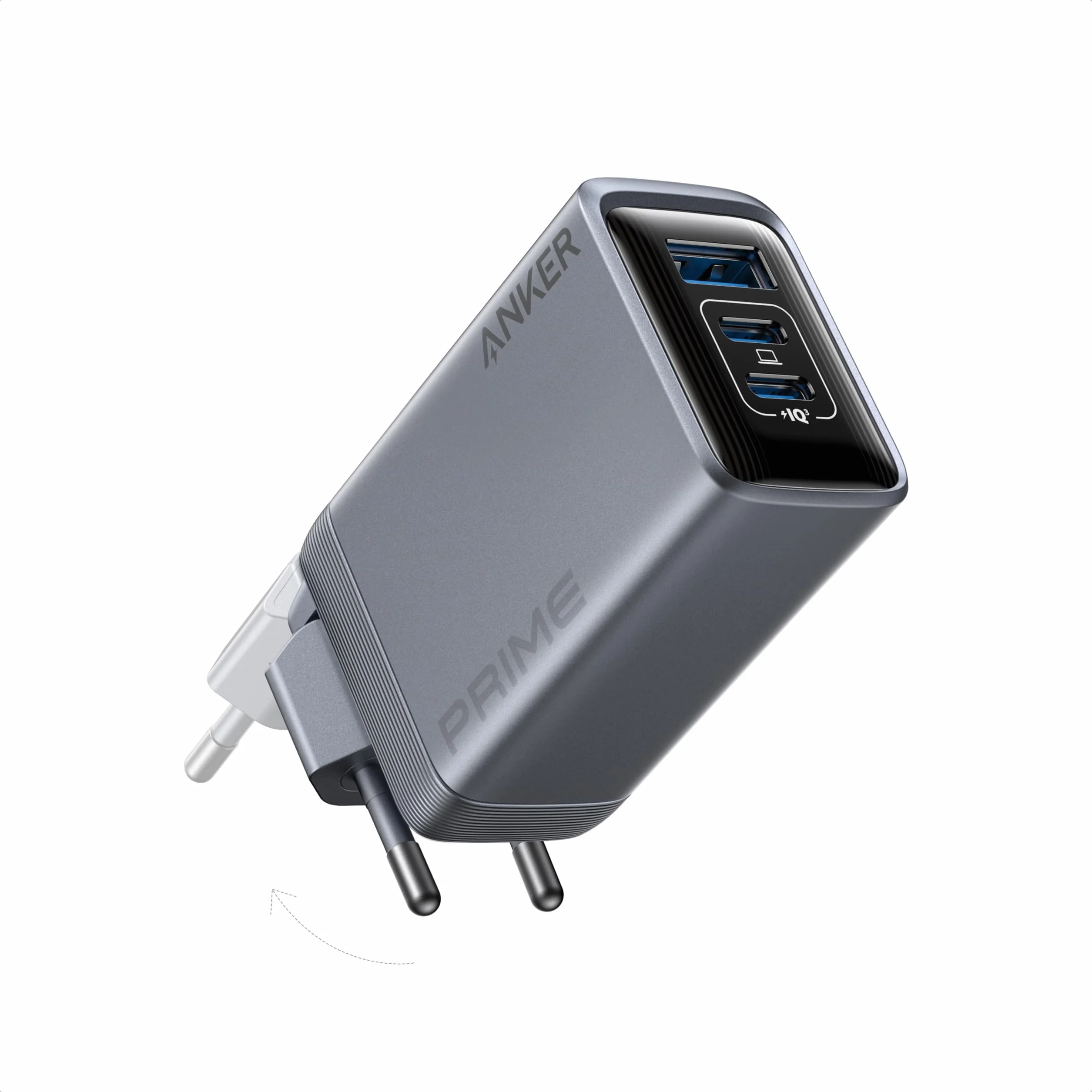 Anker Caricatore USB C 100W Prime GaN Pieghevole Compatto 3 Porte per iPhone MacBook iPad Samsung