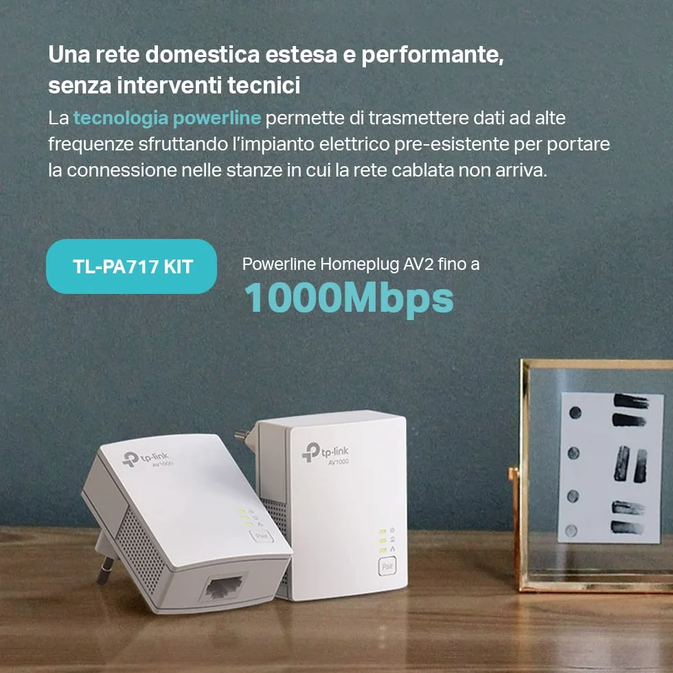 TP-Link TL-PA717 KIT Powerline Gigabit Porta, HomePlug AV2, Velocità Fino a 1000 Mbps, Per Streaming Video HD/3D/4K e Giochi Online (Solo per Wired), Nessuna Configurazione Richiesta