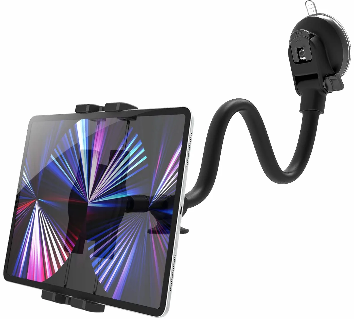 Supporto Tablet Auto Flessibile Braccio Lungo 34cm, Porta Tablet Cruscotto Parabrezza a Collo Oca, Staffa Ventosa per iPad Pro Air Mini Galaxy Lenovo Fire Cellulare 4-12,9"