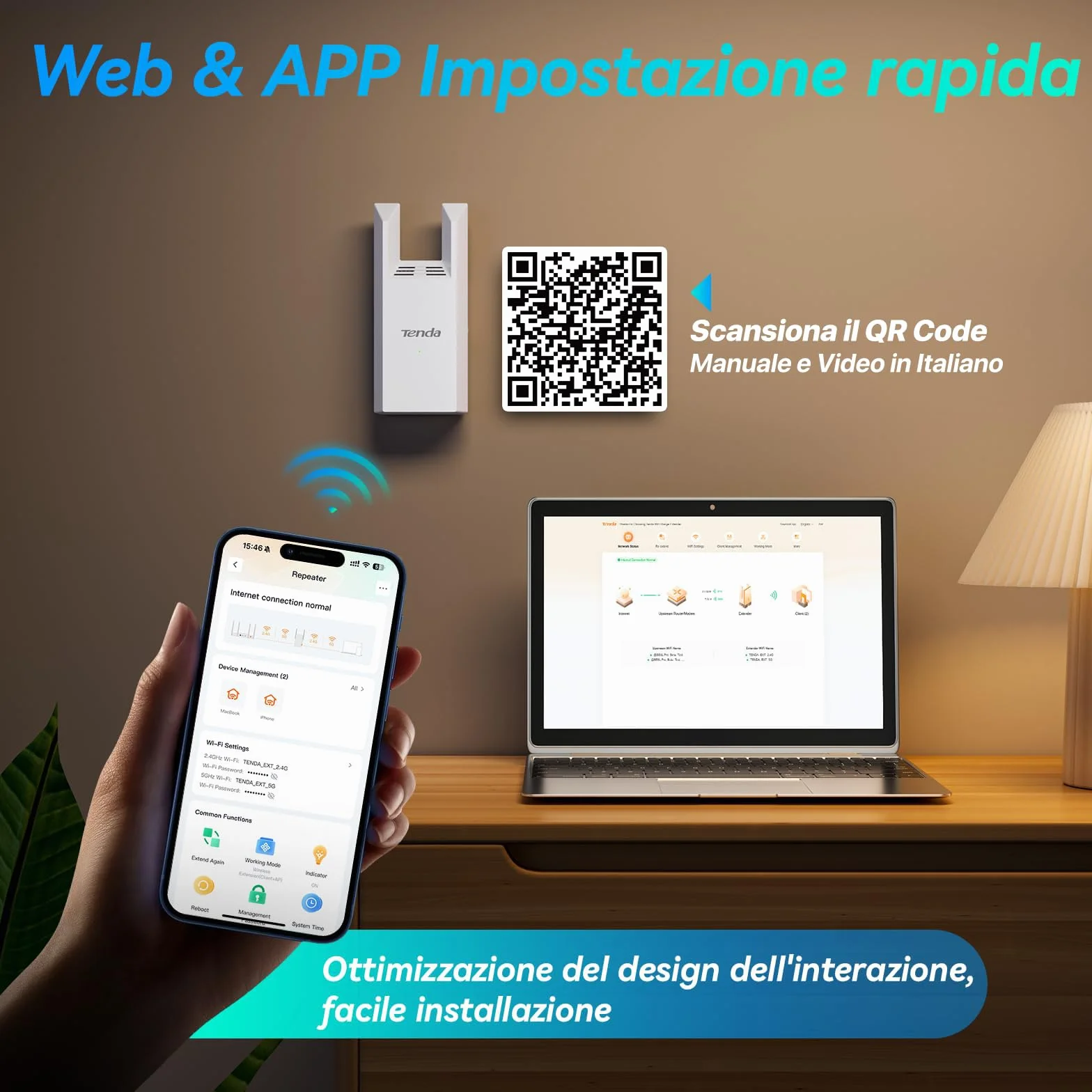 Tenda A18 Pro Ripetitore Wi-Fi Dual Band AC1200 Mbps, Funzionalità Extender e Access Point 5GHz/2.4GHz con Porta Gigabit LAN, LED Segnale Intelligente, Pulsante WPS, Sicurezza WPA2, Controllo via App