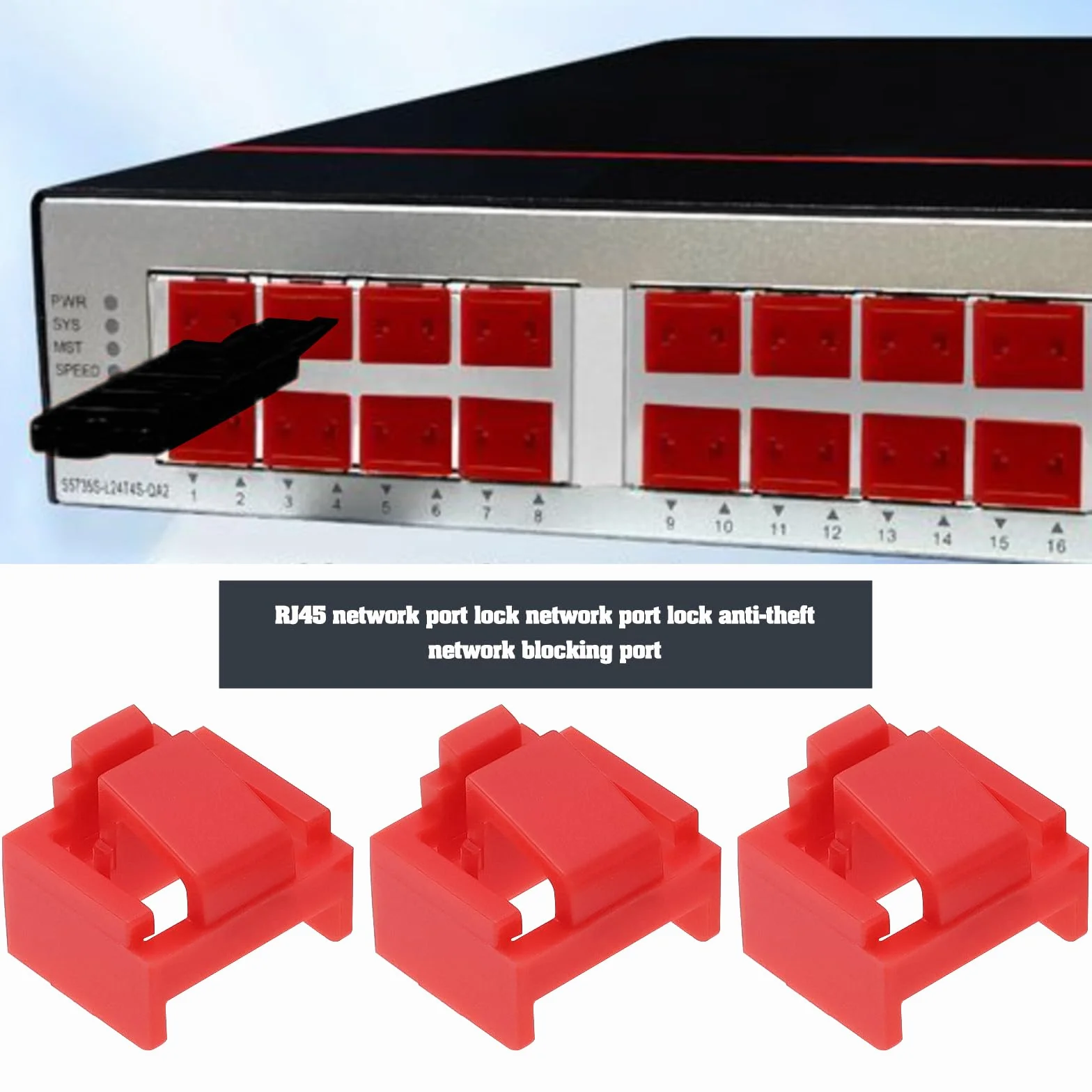 24 pezzi RJ45 Port Lock RJ45 Port/Dust Blocker RJ45 Dust Cover Cap Ethernet LAN Hub Anti Dust Cover Cap Cap Blockout Protector con 2 chiavi di rimozione, rosso