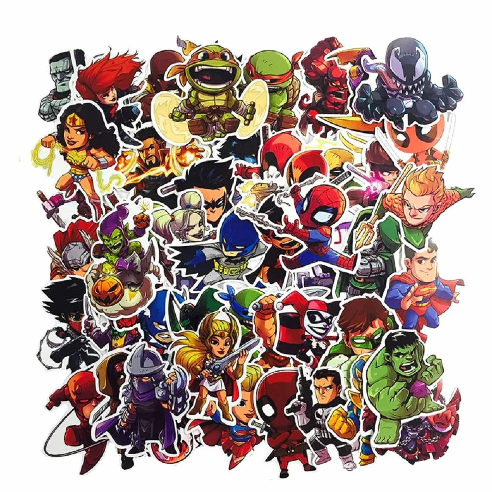 Top Adesivi ! Lotto di 50 Adesivi Marvel Supereroi - Stickers Vinili - Non Volgari di Alta qualità - Bomb, Hulk, Spiderman, Superman - Personalizzazione, Scrapbooking, Bullet Journal