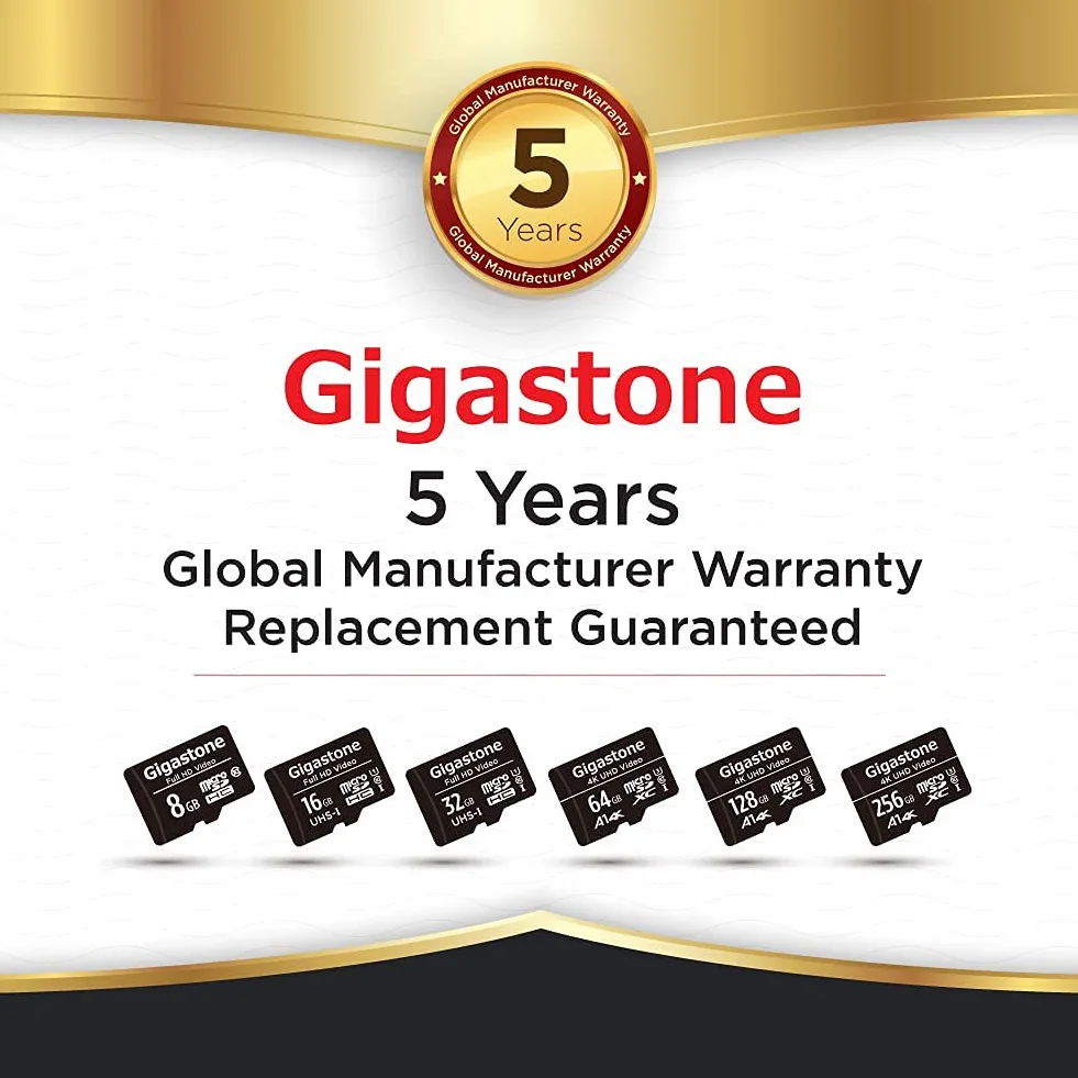 Gigastone Scheda di memoria da 8 GB, confezione da 5 schede, ad alta velocità di lettura fino a 80 MB/s. Ideale per portatile Full HD Video, U1 C10 Scheda Micro SDHC UHS-I con 2 mini custodie e 1