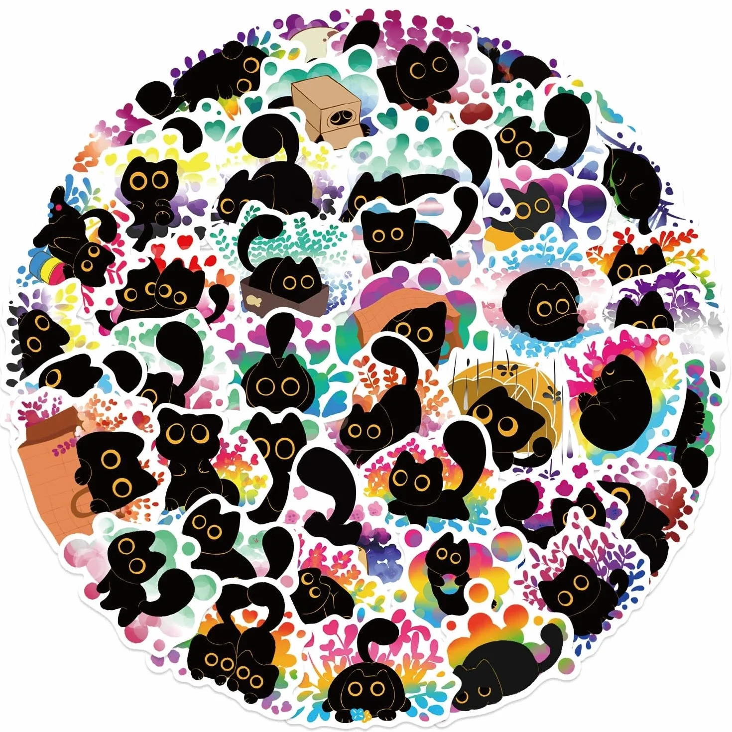Adesivi a forma di gatto nero, 50 pezzi, skateboard, graffiti, per moto, snowboard, bagagli, laptop, valigetta, per bambini e ragazzi, impermeabili in vinile