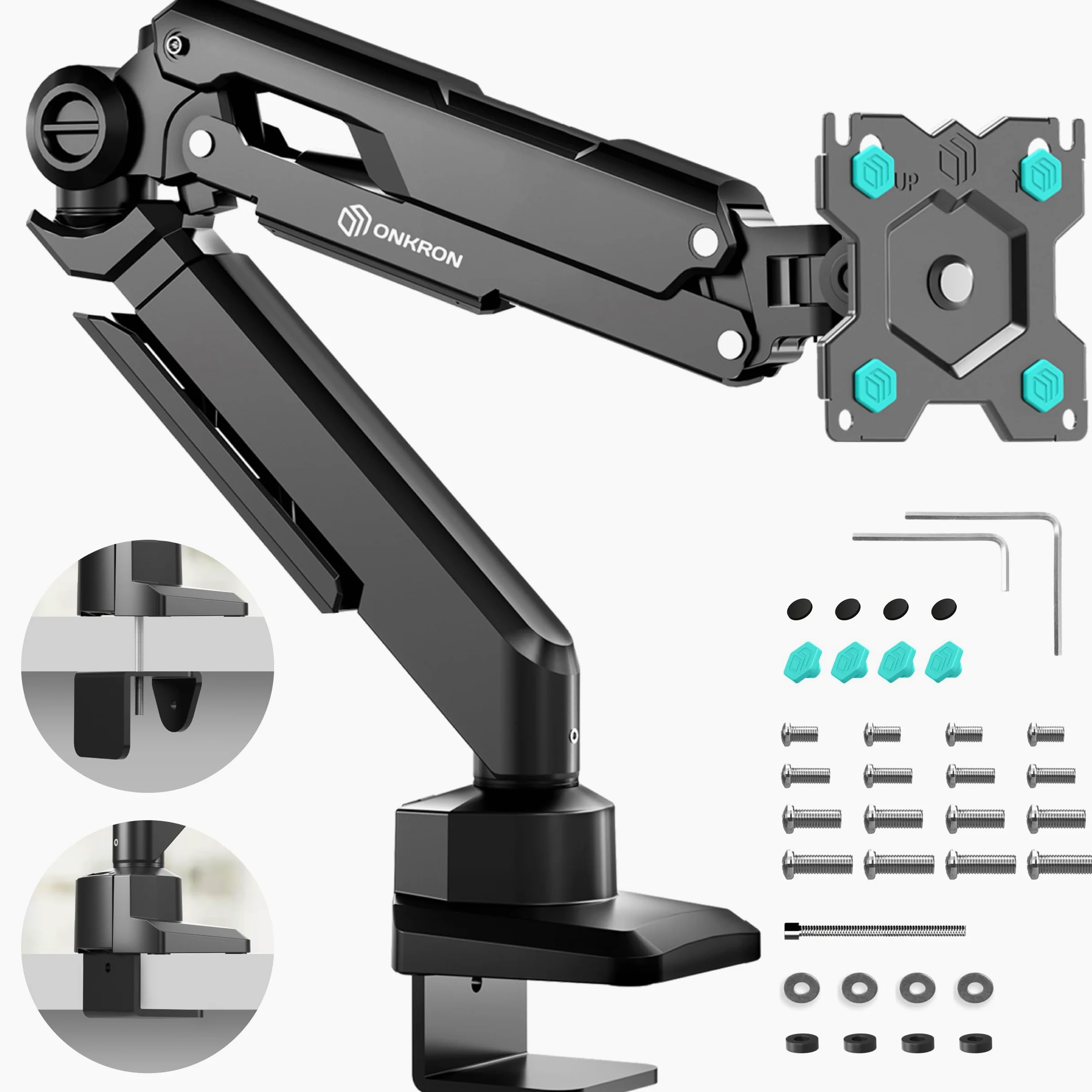 ONKRON Supporto Monitor Scrivania 13"-34", fino a 10 kg, Braccio Monitor VESA 75x75-100x100 mm, Supporto Schermo PC Scrivania Girevole e Inclinabile, Regolabile in Altezza, Nero G90-B