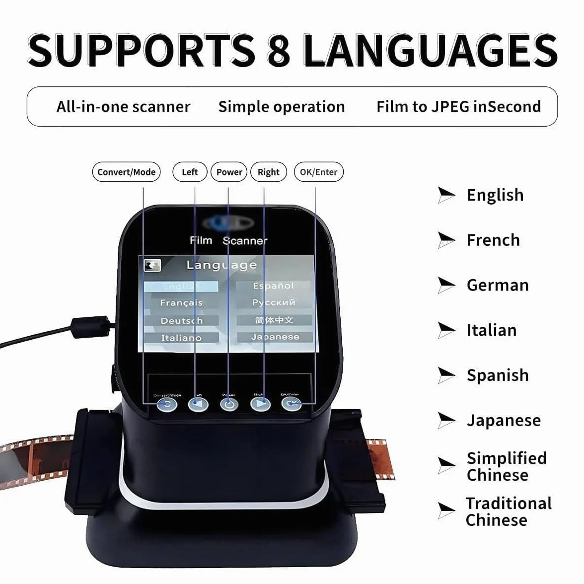 Scanner per Pellicole Digitali,Convertitore Foto Ad Alta Risoluzione,22 MP 120 Microfilm,Supporta Formati 120 35mm 127,Schermo LCD,Doppia Alimentazione