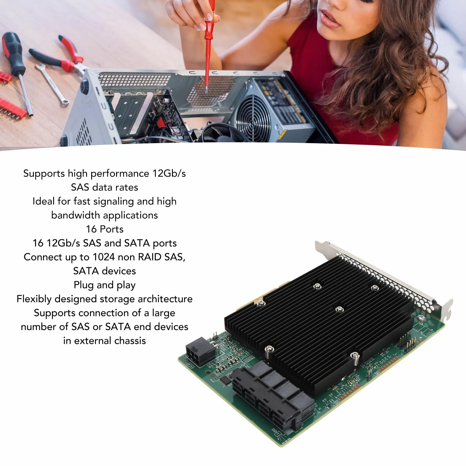 Scheda HBA LSI SAS 9300 16I, Scheda Adattatore Bus Host HBA Porta SAS SATA da 12 Gbps per per Linux per VMware per FreeBSD