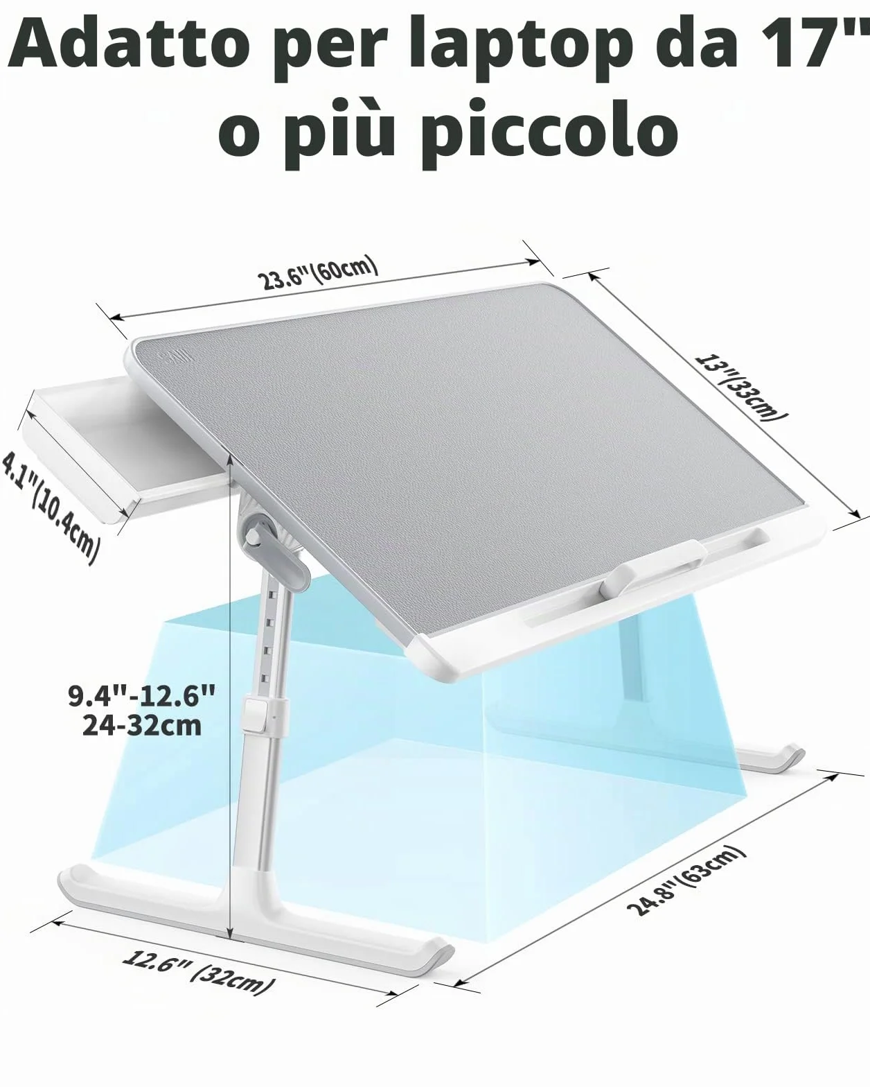 SAIJITavolino Regolabile per Laptop, Pieghevole e Portatile, Cassetti per Oggetti, PVC Pelle