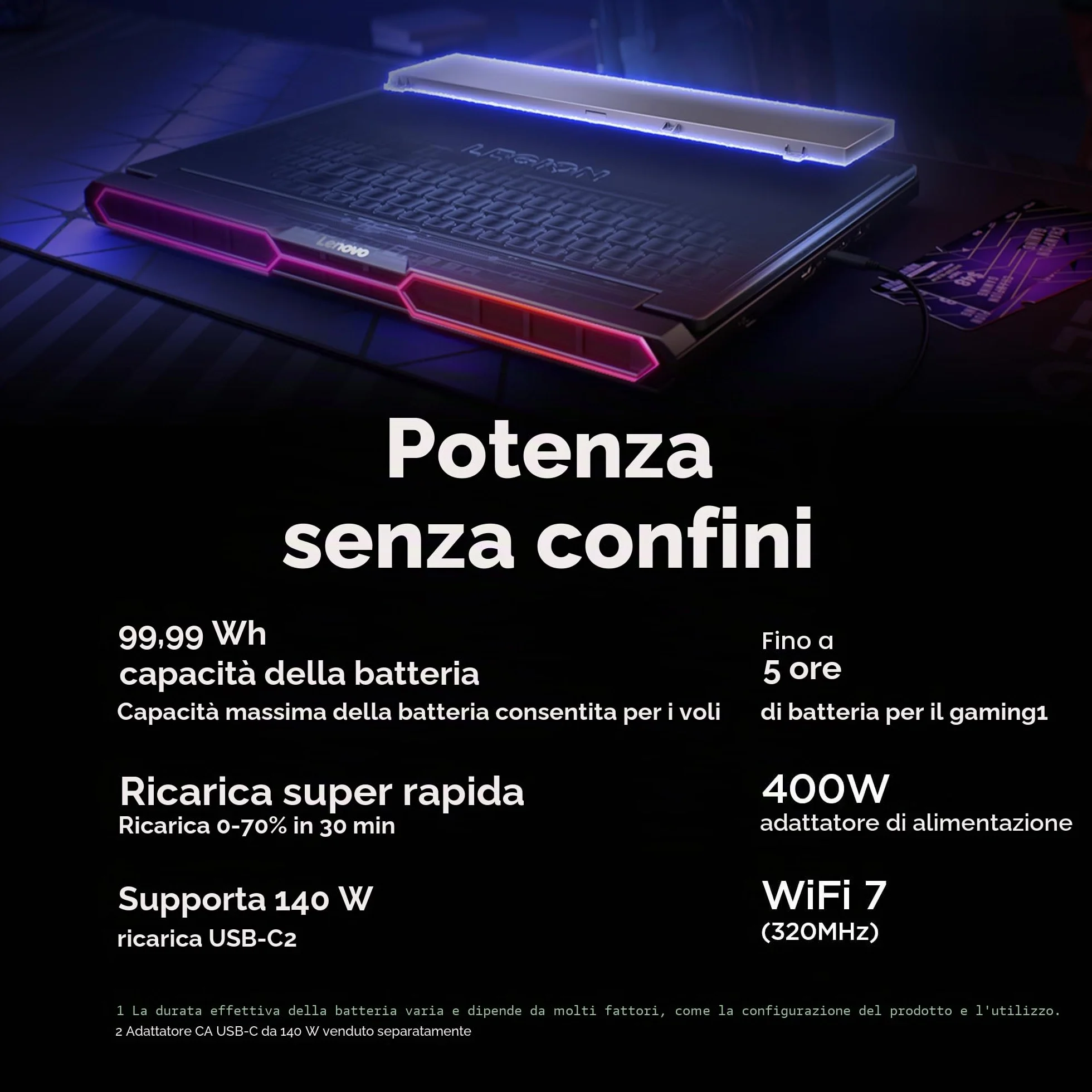 Lenovo Legion Pro 7i – Notebook da Gaming con Intelligenza Artificiale – Intel® Core Ultra 7 255HX – Display OLED WQXGA PureSight da 16" – 240Hz – NVIDIA® GeForce RTX™ 5070 Ti – Memoria 32GB