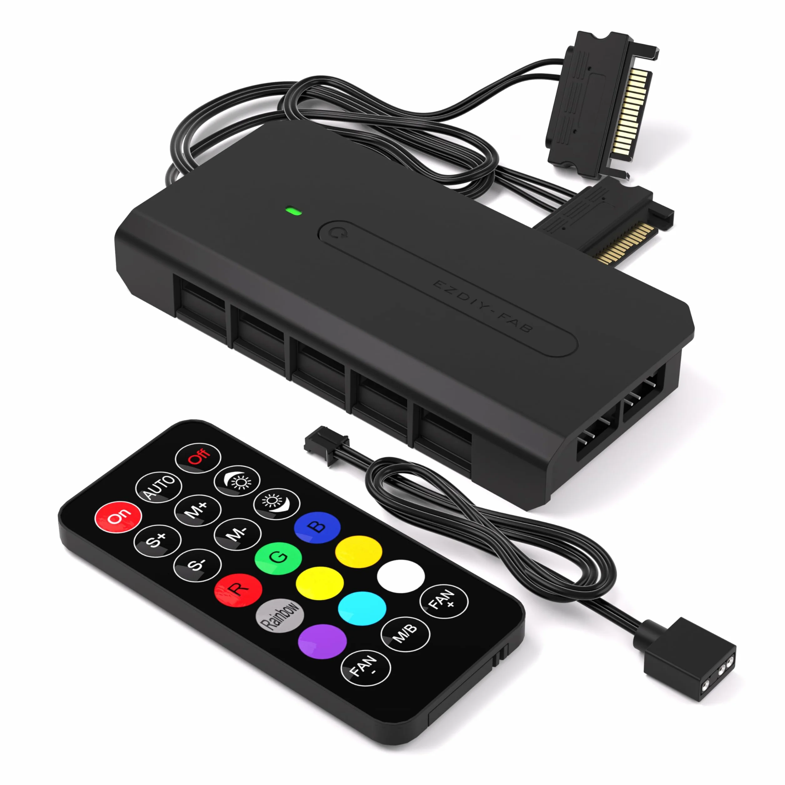 EZDIY-FAB 10 Porte RGB Fan Hub-I per Ventole PC,Supporto per Ventole RGB a 6 pin EZDIY-FAB,con 2X 5V 3Pin per Dispositivi ARGB,con Cavo di Alimentazione SATA e Telecomando,Scheda Madre Sync
