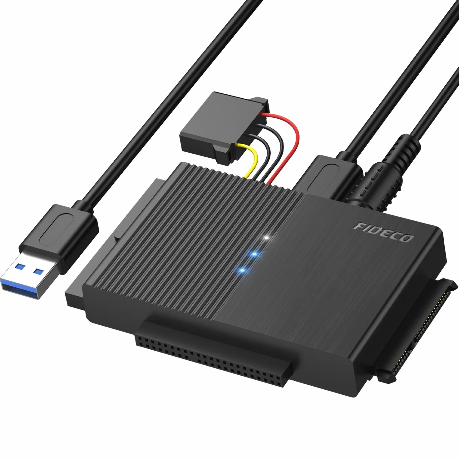 FIDECO Adattatore Disco Rigido USB 3.0 per 2.5"/ 3.5" HDD/SSD, convertitore SATA e IDE con alimentazione DC 12V 2A