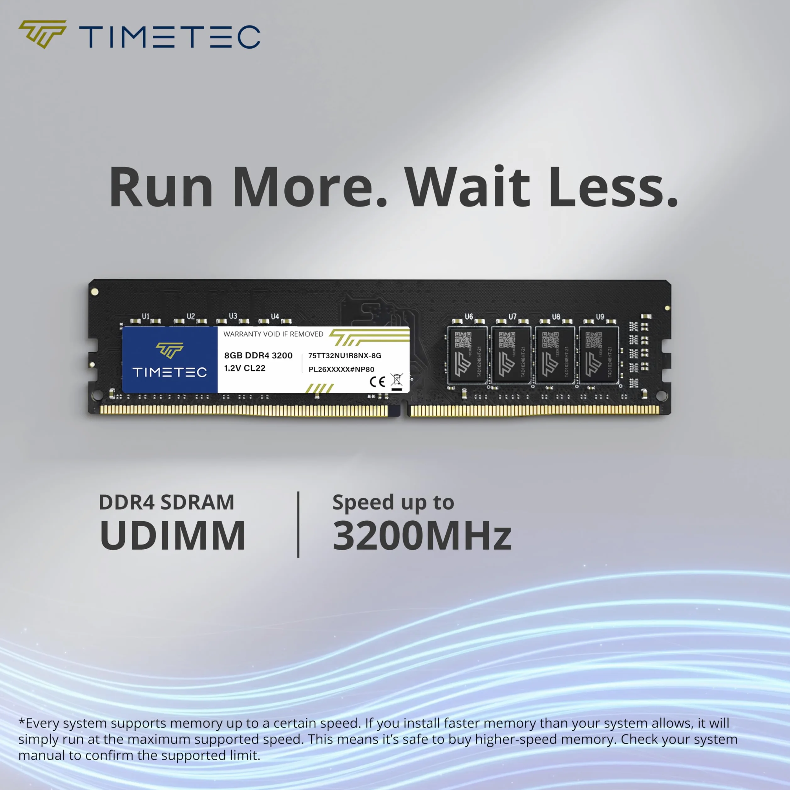 Timetec 8 GB DDR4 3200 MHz PC4-25600 CL22 1.2V non ECC unbuffered Single Rank Progettato per giochi e grafica Compatibile con AMD/Intel Desktop PC Aggiornamento modulo RAM