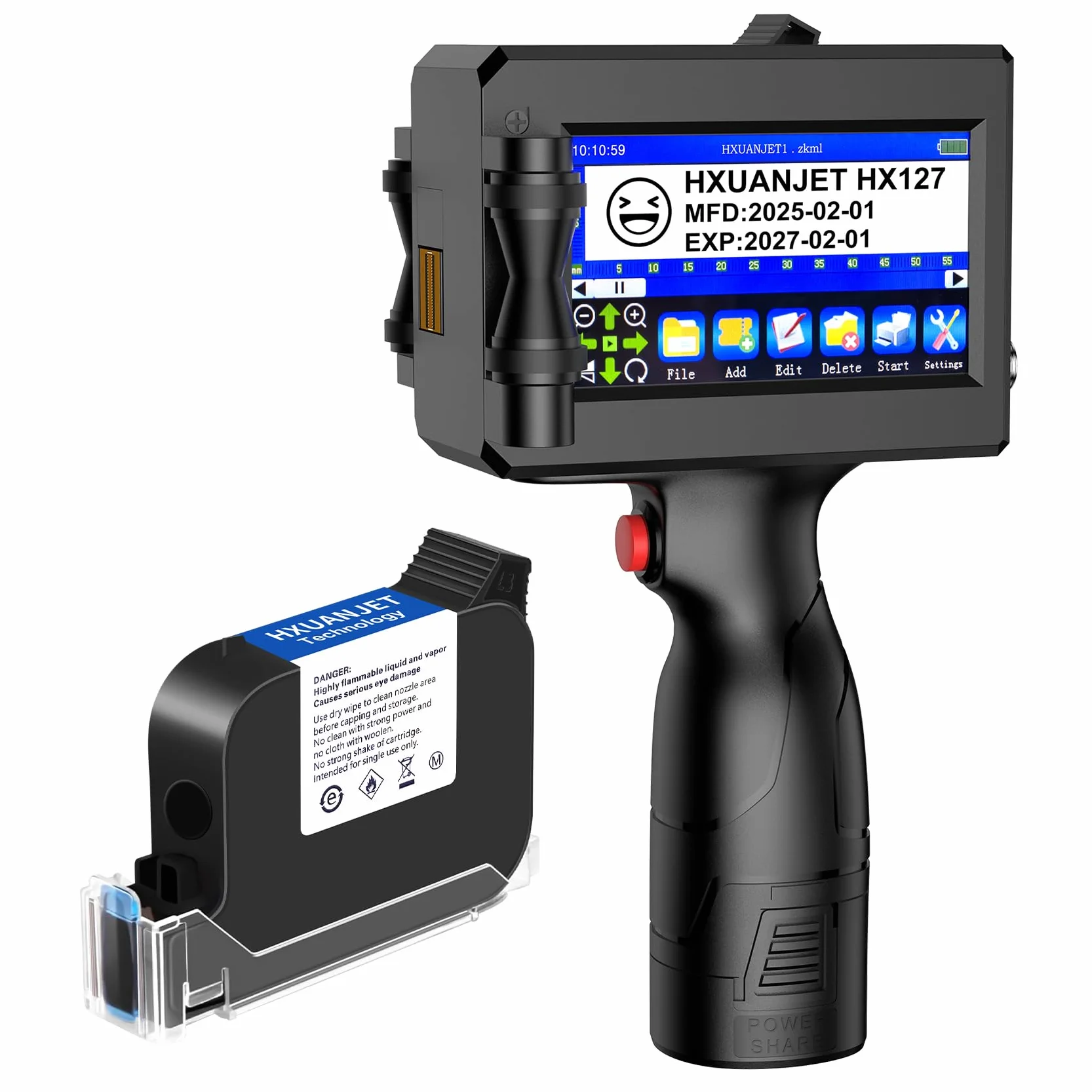 Stampante Palmare Portatile HX127, Stampante a Getto D'Inchiostro con Touch Screen 4,3 Pollici per Logo, Codice QR, Codice a Barre