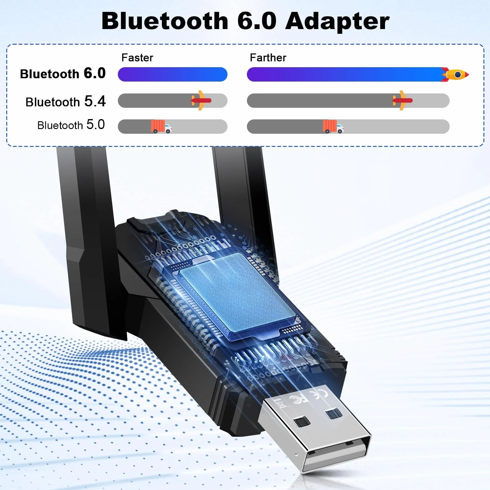 Adattatore Bluetooth 6.0 USB Dongle per PC, chiavetta USB Bluetooth per mouse, supporta fino a 5 dispositivi contemporaneamente, ampia portata, bassa latenza, compatibile con Windows 11/10/8.1, doppia