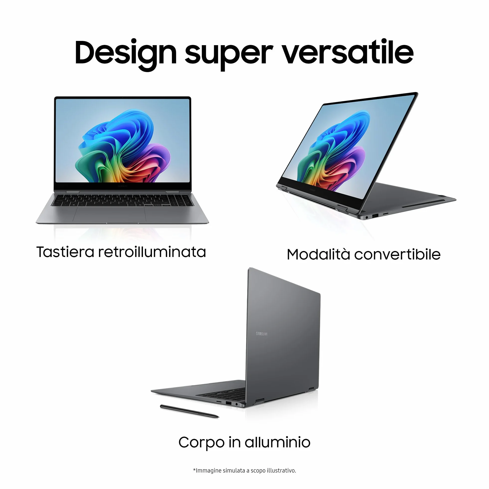 Samsung Galaxy Book5 Pro 360 16", Garanzia 3 anni, AI PC, Processore Intel Core Ultra 7 Serie 2, 16GB RAM, 1TB SSD, Display touch 3K Dynamic AMOLED 2X, S Pen, Windows 11 Home, Copilot+ PC, Gray [ITA]