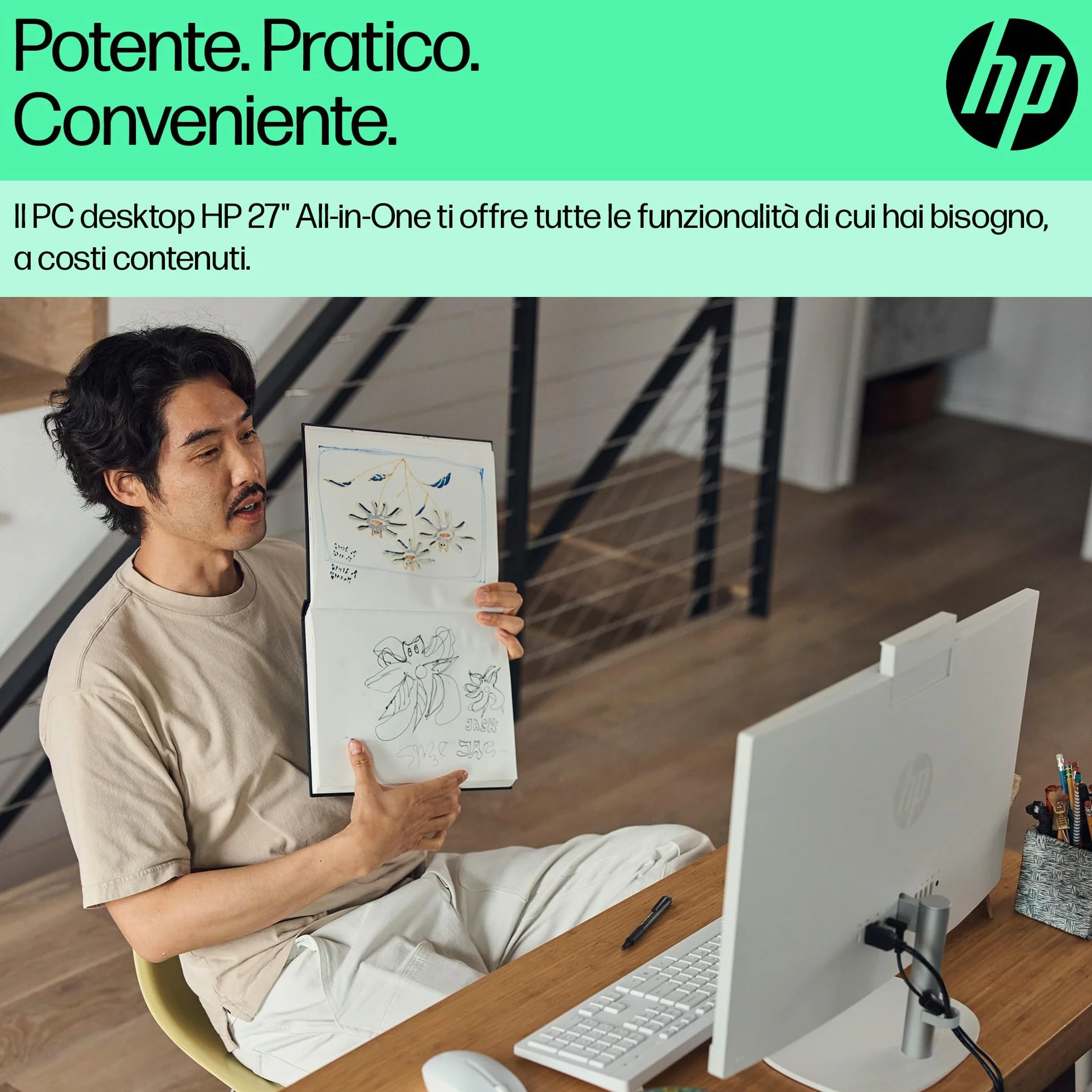 HP All-in-One 27-cr0003sl Intel Core i5-1335U 8GB RAM 512GB SSD Intel Iris Xe 27" FHD IPS Wi-Fi 6 Windows 11 Bianco