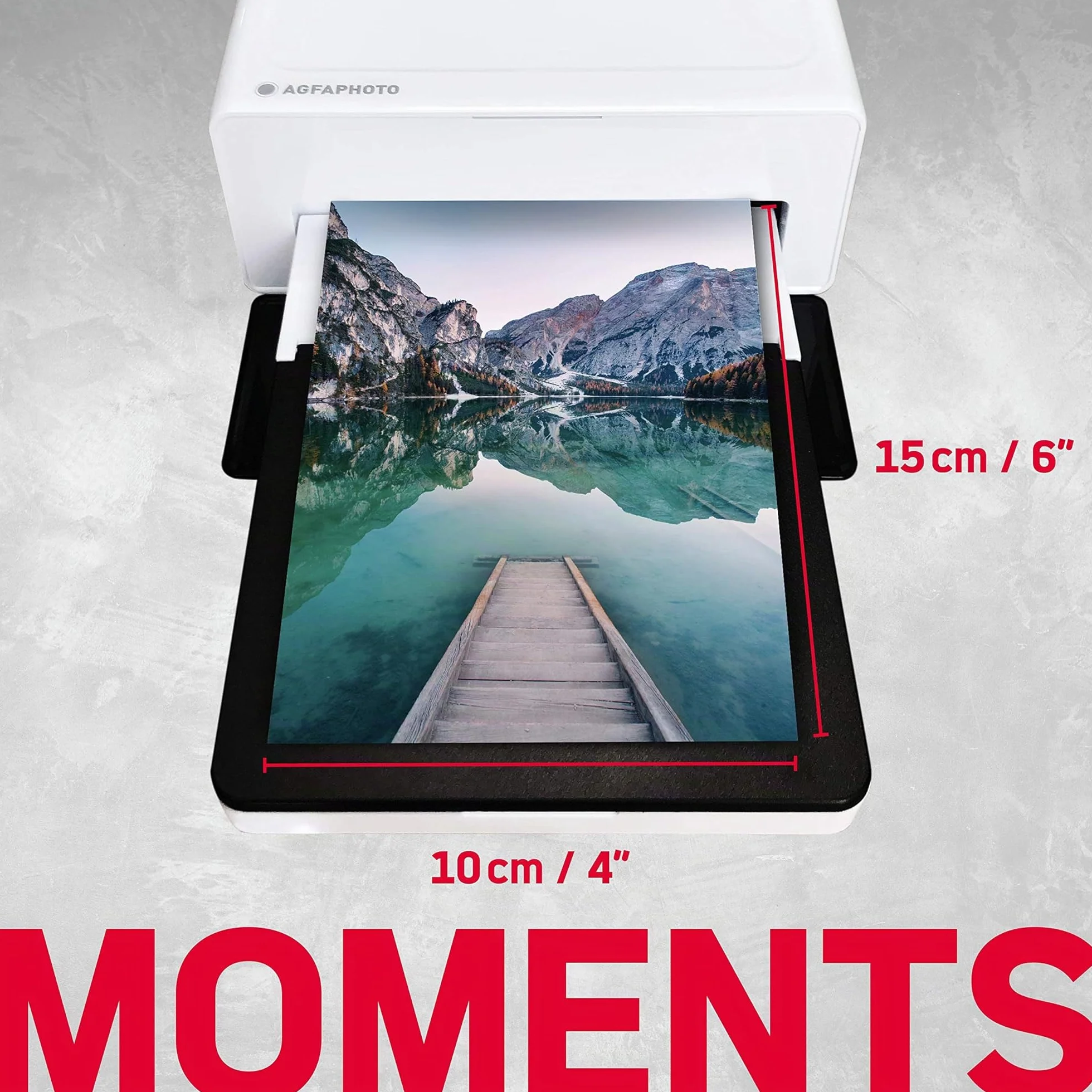 AgfaPhoto Realipix Moments AMO46 - Stampante fotografica per Smartphone 10x15 cm, Bluetooth per Smartphone Apple e Android, 4Pass Sublimazione Termica - Bianco