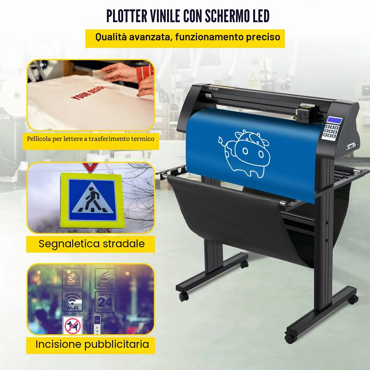 VEVOR Plotter da Taglio Vinile Semiautomatica, KH-720A 720mm Potenza 95W Taglierina per Plotter Vinile Signmaster con Luce Guida a LED per Adesivi per Auto, Segnali Stradali, Palloncini, Caschi, ecc.