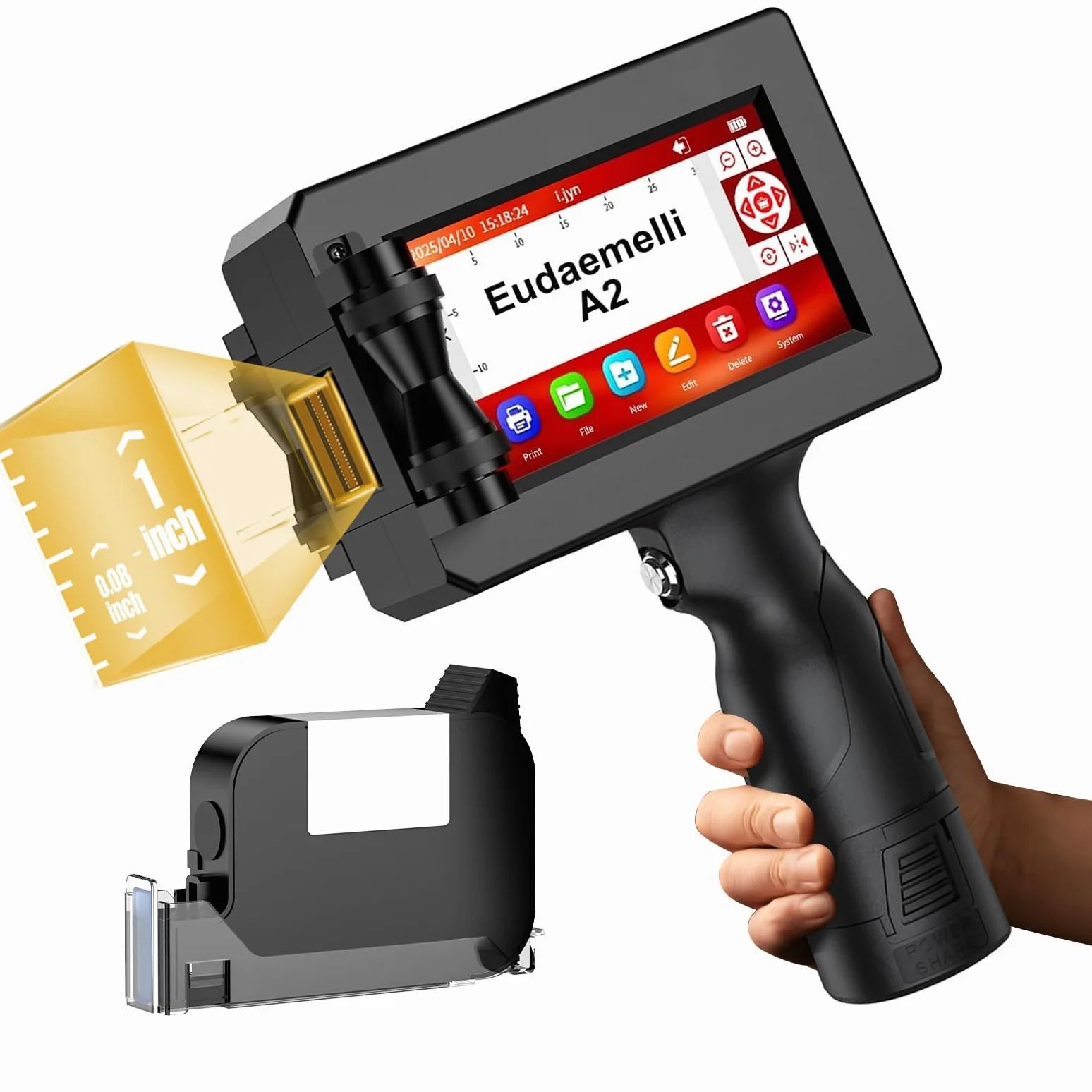 A2 Stampante Palmare Portatile,Stampante a Getto D'inchiostro con Touch Screen da 4,3 Pollici per Logo/Immagine/Data di Produzione/Numeri/Lotto/Codice QR/Codice a Barre(Altezza di stampa 2-25,4 mm)