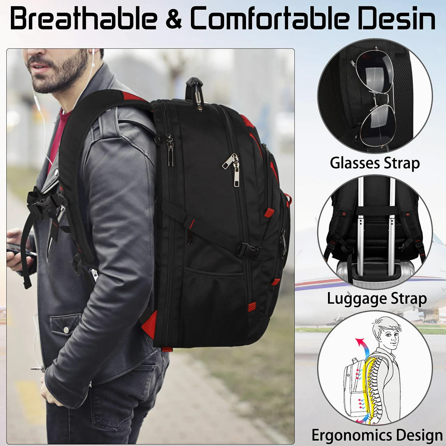 18.4 Laptop Backpack for Men, 55L Extra Large Gaming Laptops Backpack with USB Charger Port,TSA Friendly Flight Approved and RFID Anti-Theft Pocket,Water Resistant Suiltable for Traveling & Business