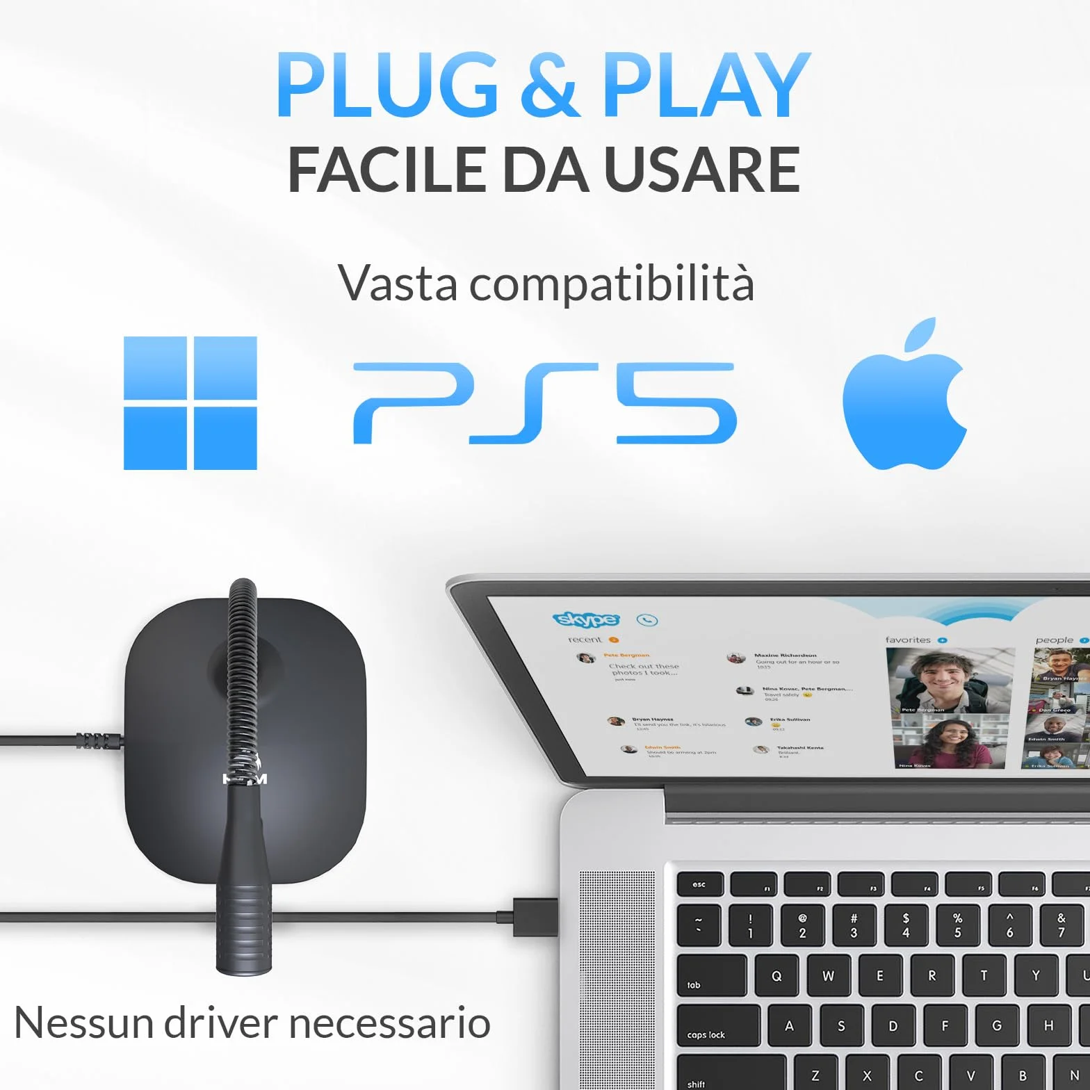KLIM Talk – Microfono USB PC e PS4 – Microfono da Scrivania Omnidirezionale a Condensatore – Vasta Compatibilità – Plug & Play – Audio Professionale ad Alta Definizione - Nero [Nuova Versione]