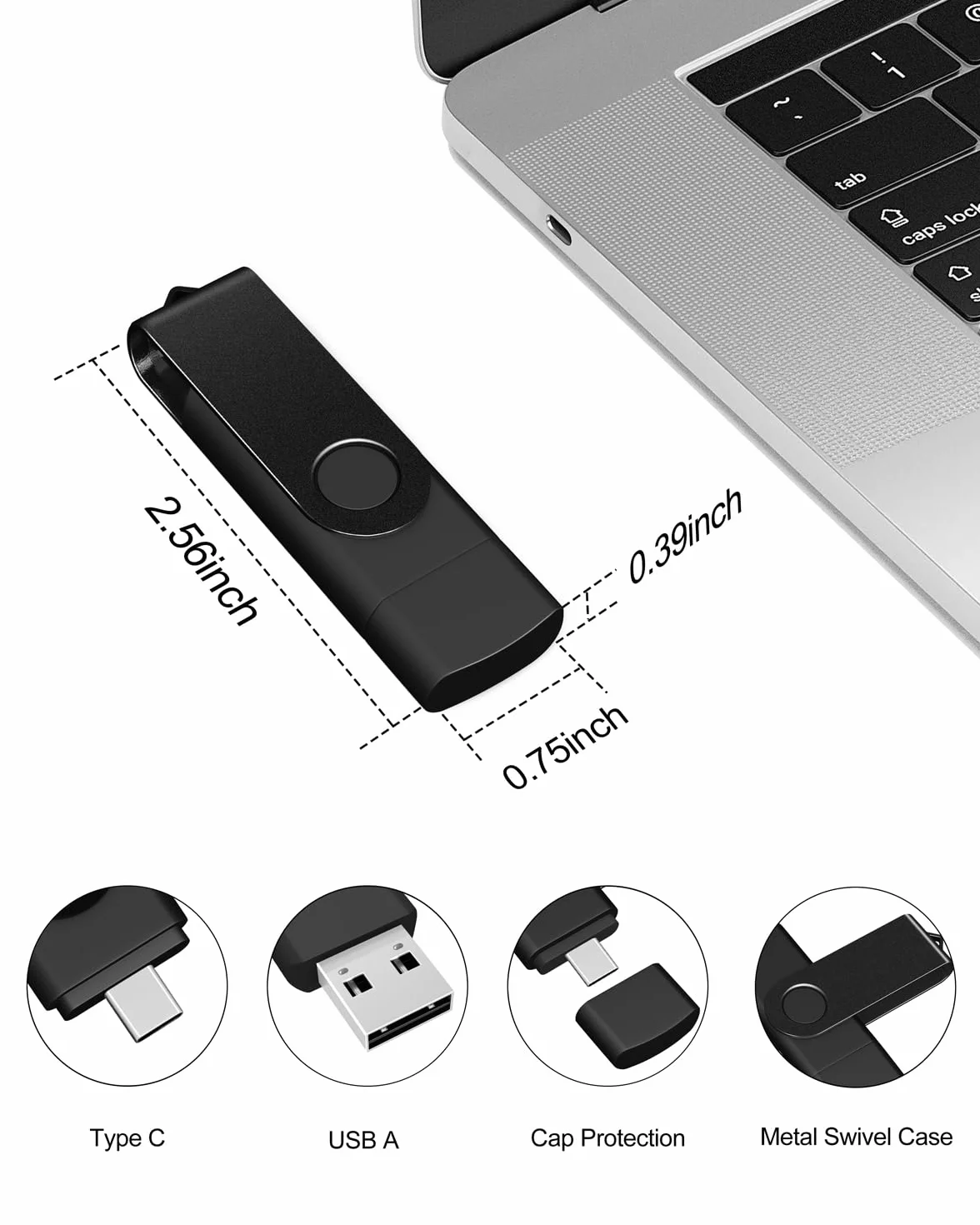 AreTop Chiavetta USB C da 64 GB, doppia chiavetta USB 2.0 da 64 GB, design girevole, 2 in 1, portatile, di tipo C, per smartphone Android, computer, MacBook, tablet, PC, confezione da 10