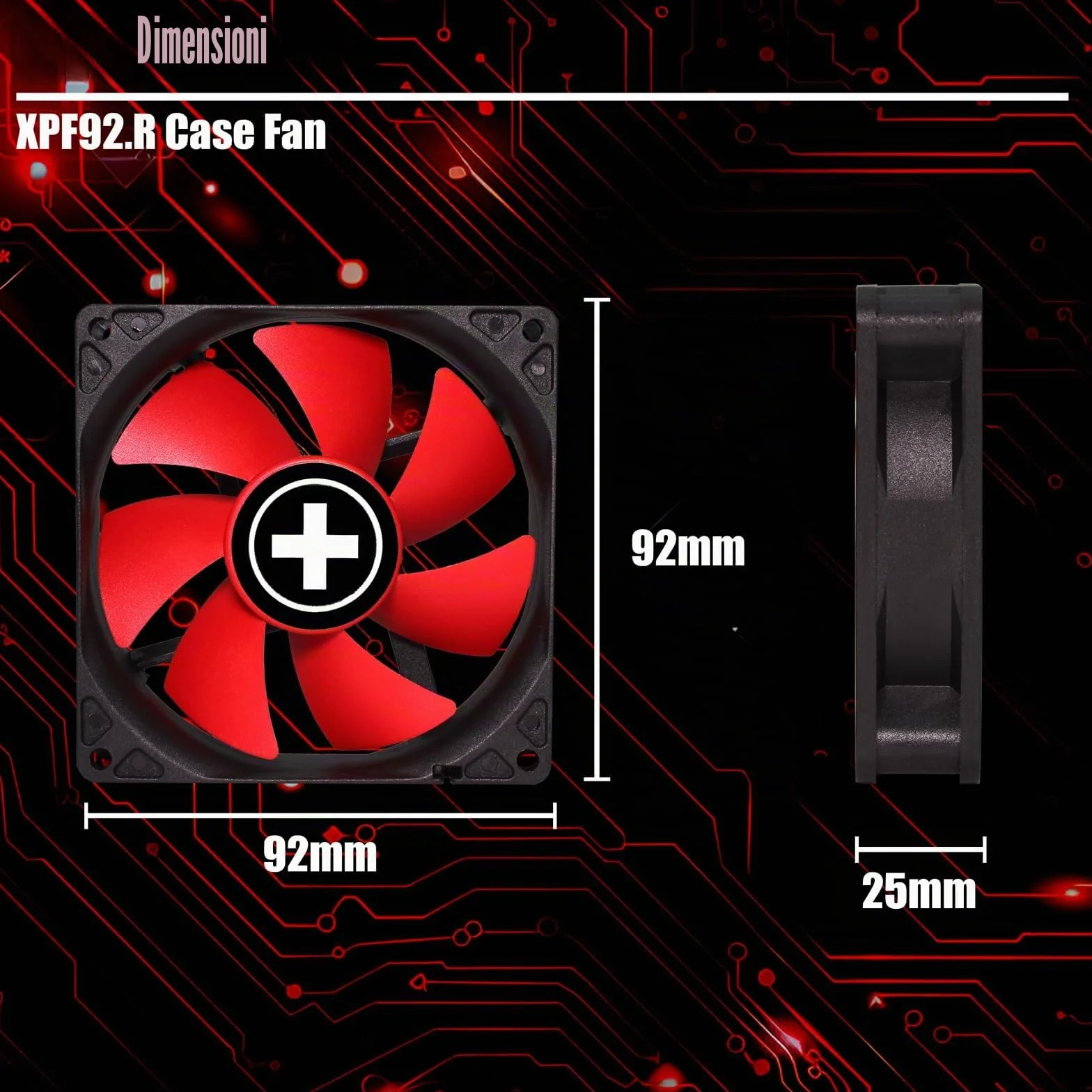 Xilence Ventola per case XPF92.R da 92 mm, 3 pin+4 pin, rosso/nero