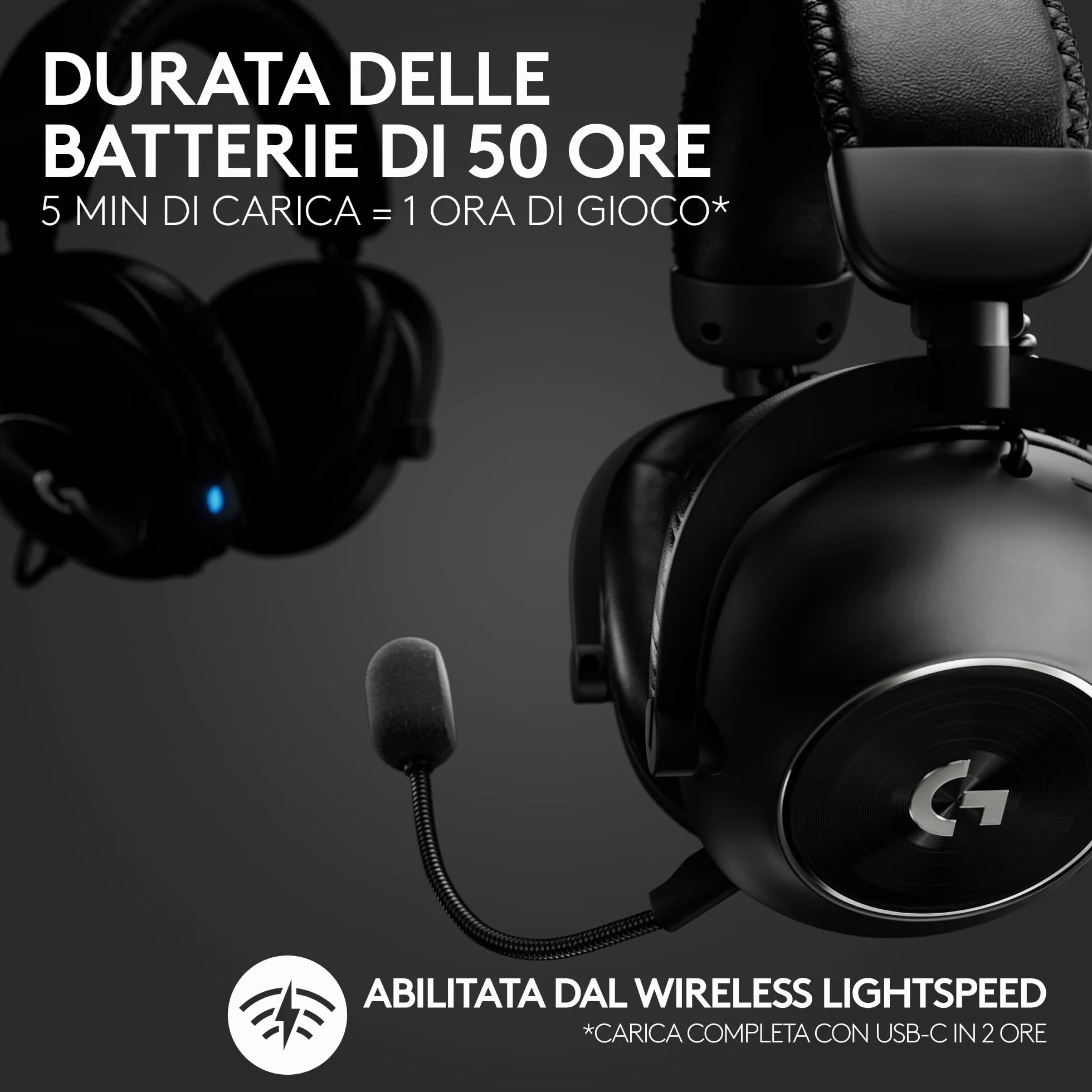Logitech G PRO X 2 LIGHTSPEED Cuffie gaming wireless, Microfono a braccio rimovibile,Driver Grafene 50mm, DTS:Headphone X 2.0 —Surround 7.1,Bluetooth/USB/3,5mm Aux, PC, PS5, PS4,Nintendo Switch - Nero