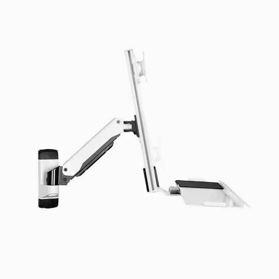 Supporto da Parete per Monitor da Ufficio, Bianco, con Braccio Singolo E Vassoio Integrato, per Schermi da 15 A 27 Pollici. Accessorio da Scrivania.