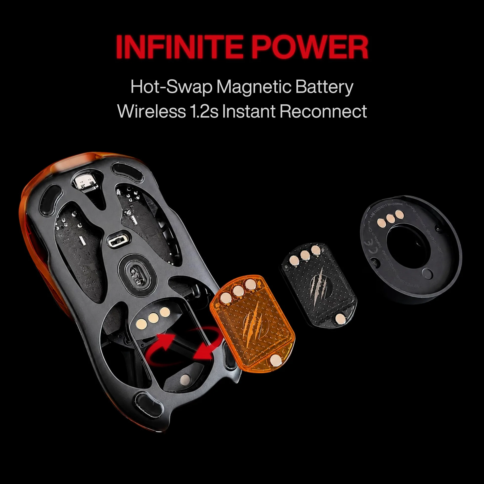 AM Infinity Gaming Mouse wireless - Arancione Blaze, design in metallo ultraleggero da 49 g, sensore PAW3950 da 30000 DPI, doppio polling 8K, batteria sostituibile a caldo, mouse da gioco Tri-Mode