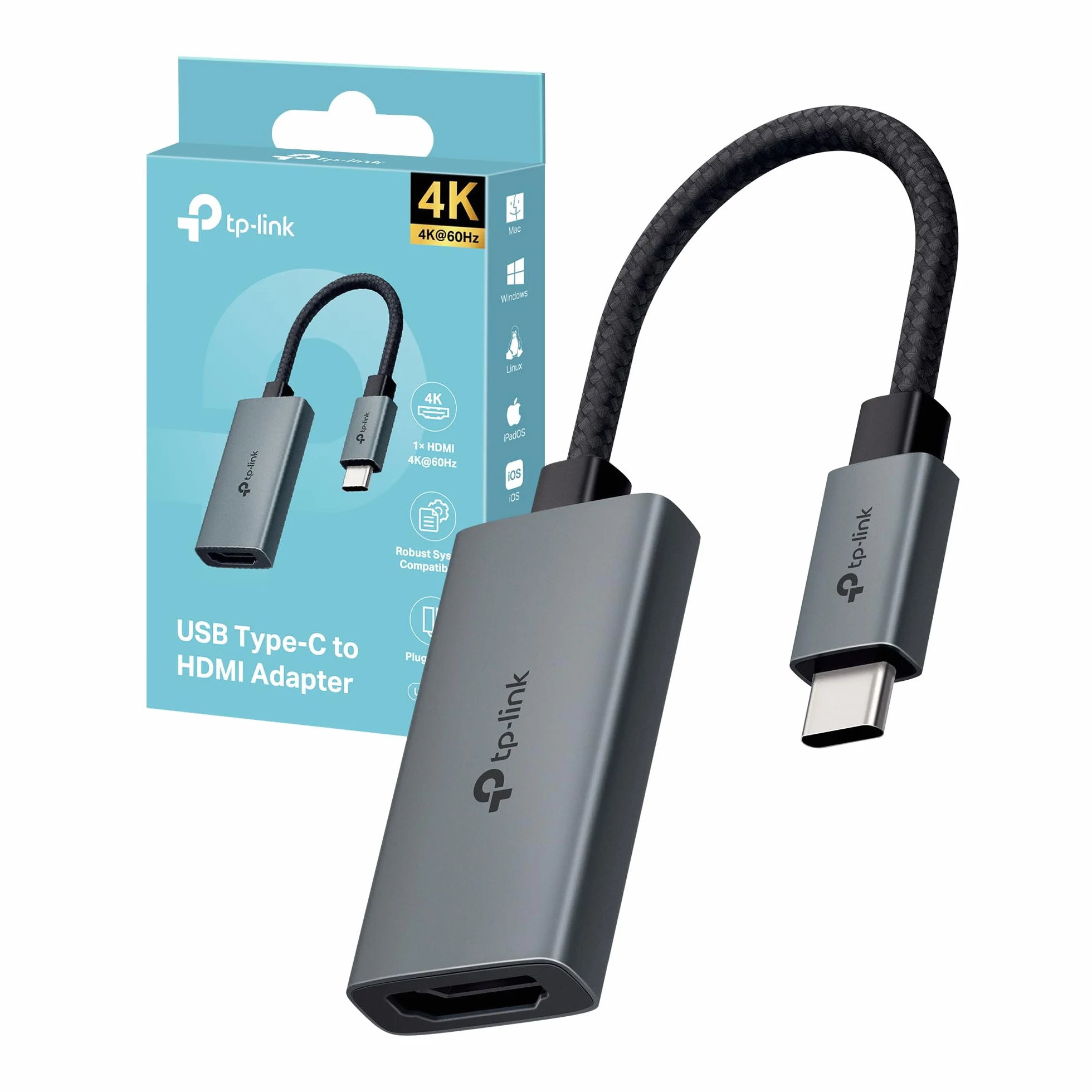 TP-Link UA520C Adattatore HDMI USB-C 4K@60Hz, cavo intrecciato 100 mm